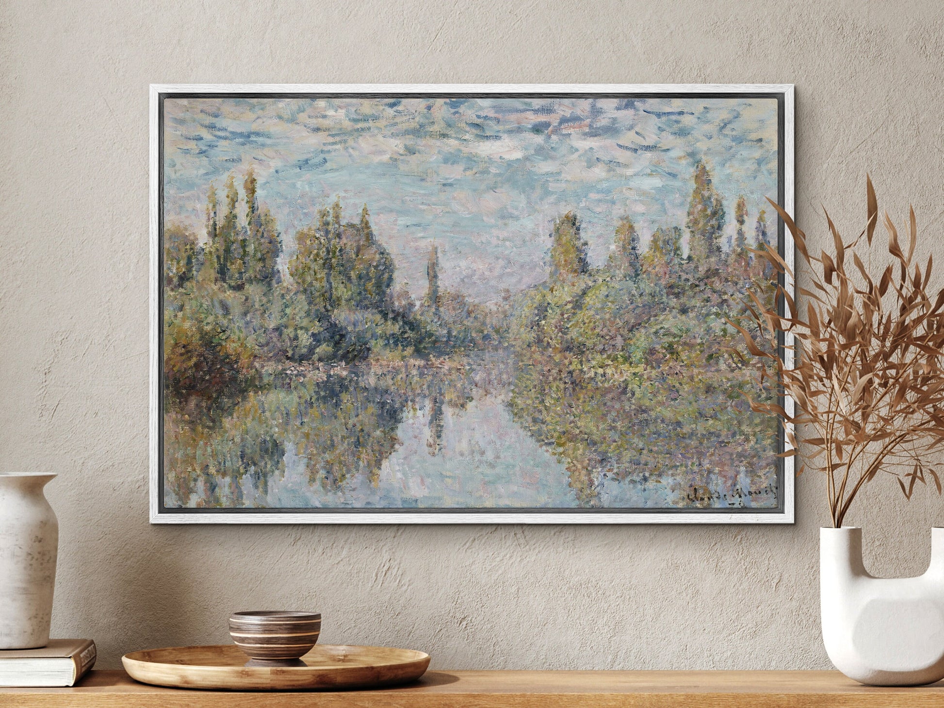 EasySuger Claude Monet Wall Art | La Seine à Vetheuil | Framed Canvas Wall Art with hanging kit