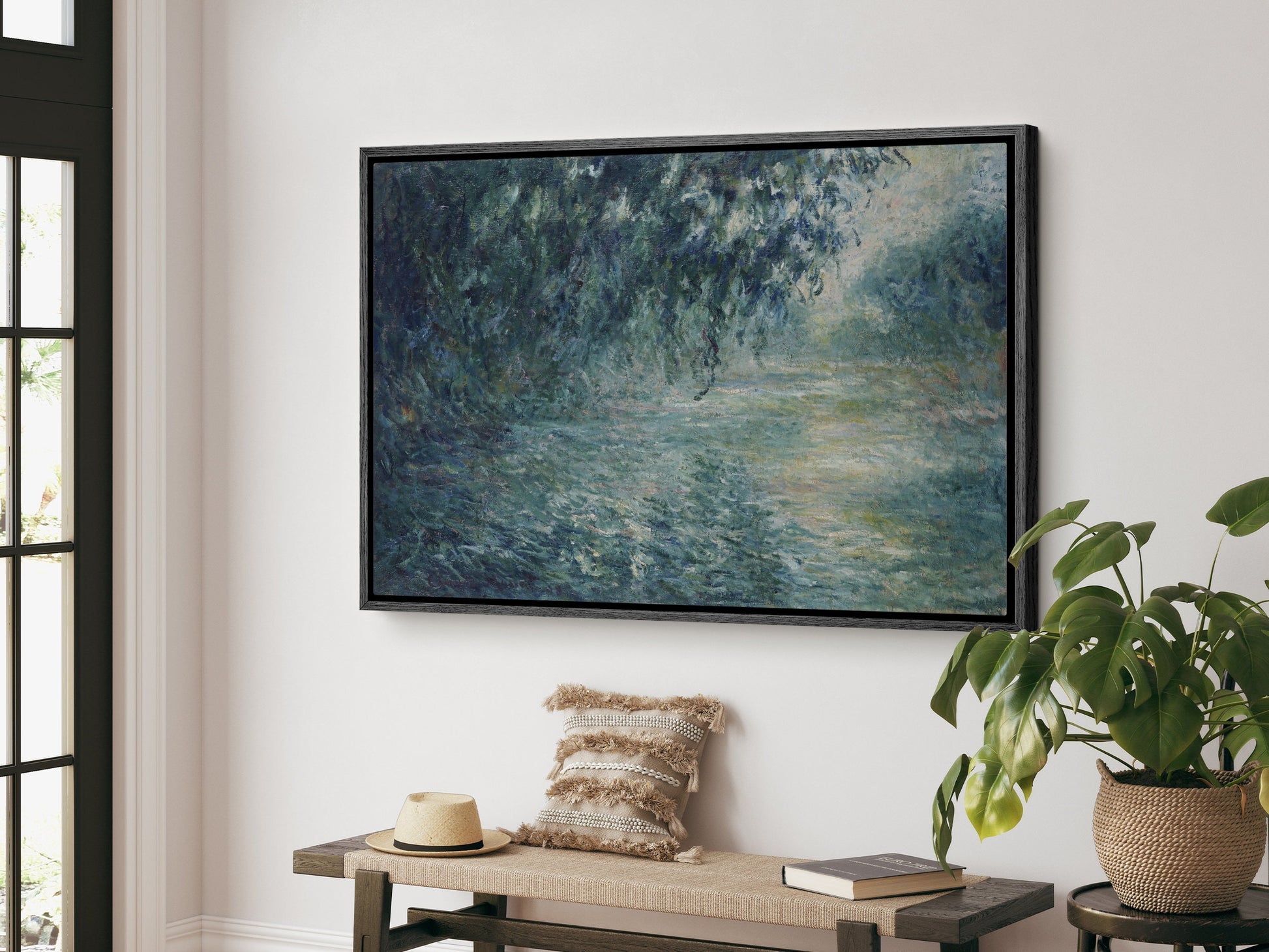 EasySuger Claude Monet Wall Art | Morning on the Seine | Framed Print on Canvas with hanging kit