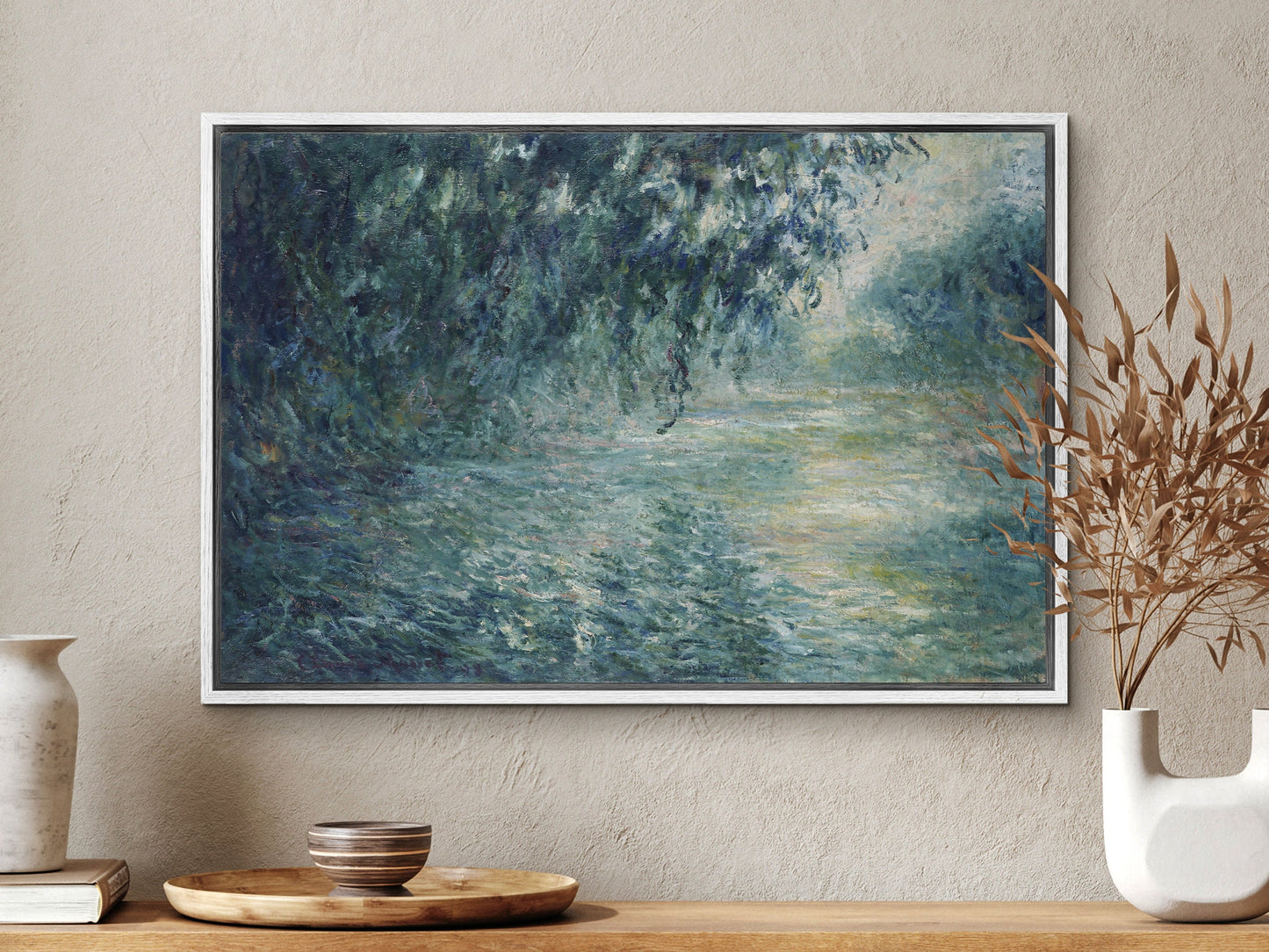 EasySuger Claude Monet Wall Art | Morning on the Seine | Framed Print on Canvas with hanging kit