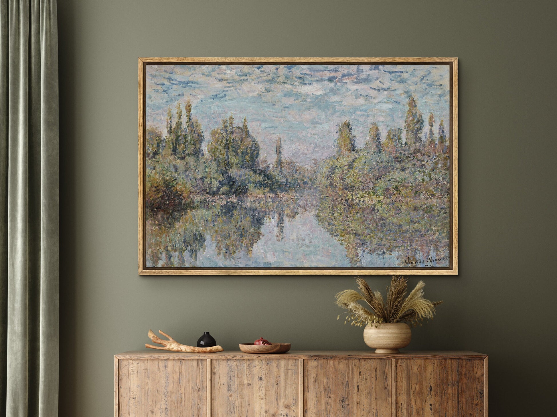 EasySuger Claude Monet Wall Art | La Seine à Vetheuil | Framed Canvas Wall Art with hanging kit