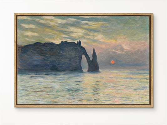 EasySuger Claude Monet Wall Art | The Cliff, Étretat, Sunset - 1883 | Framed Print on Canvas with hanging kit