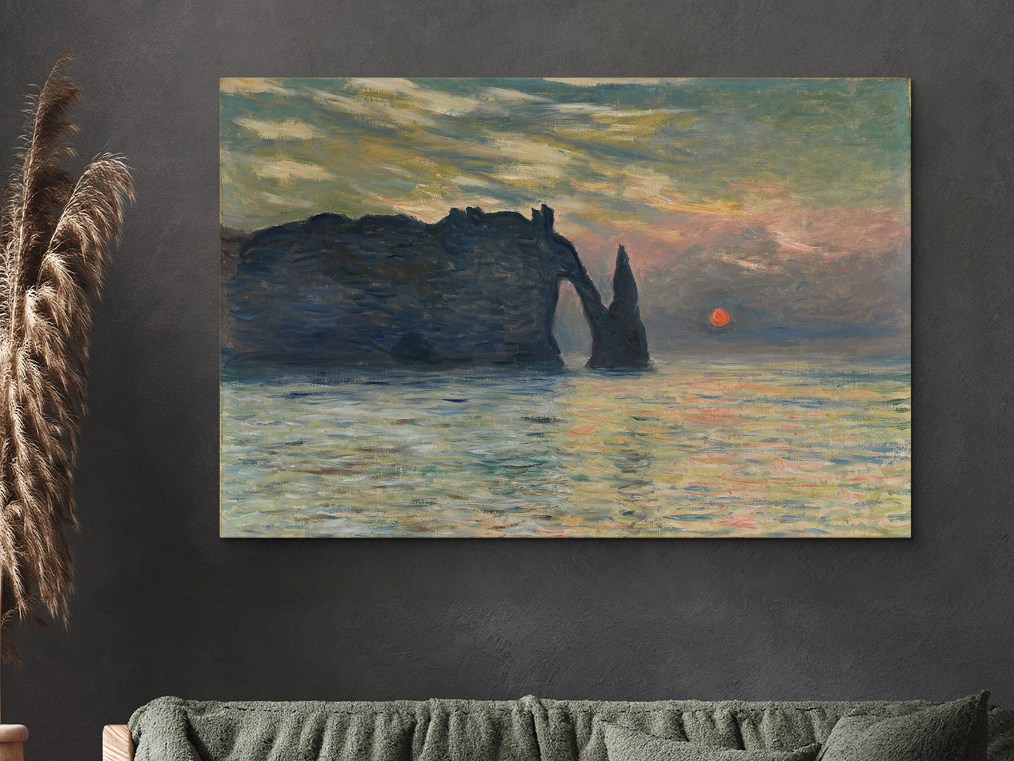 EasySuger Claude Monet Wall Art | The Cliff, Étretat, Sunset - 1883 | Framed Print on Canvas with hanging kit