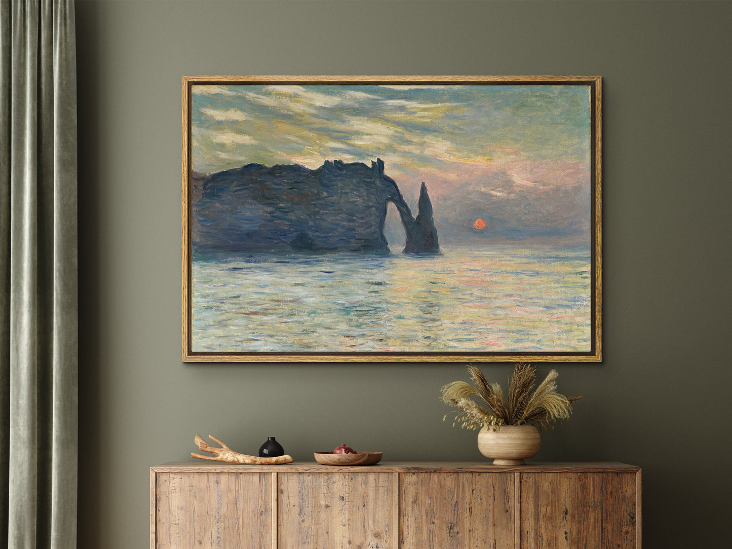 EasySuger Claude Monet Wall Art | The Cliff, Étretat, Sunset - 1883 | Framed Print on Canvas with hanging kit