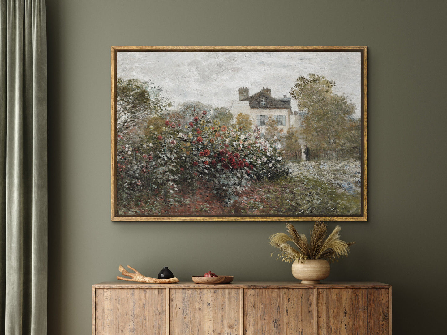 EasySuger Rose Garden Cottage Wall Art Print on Framed Canvas with hanging kit