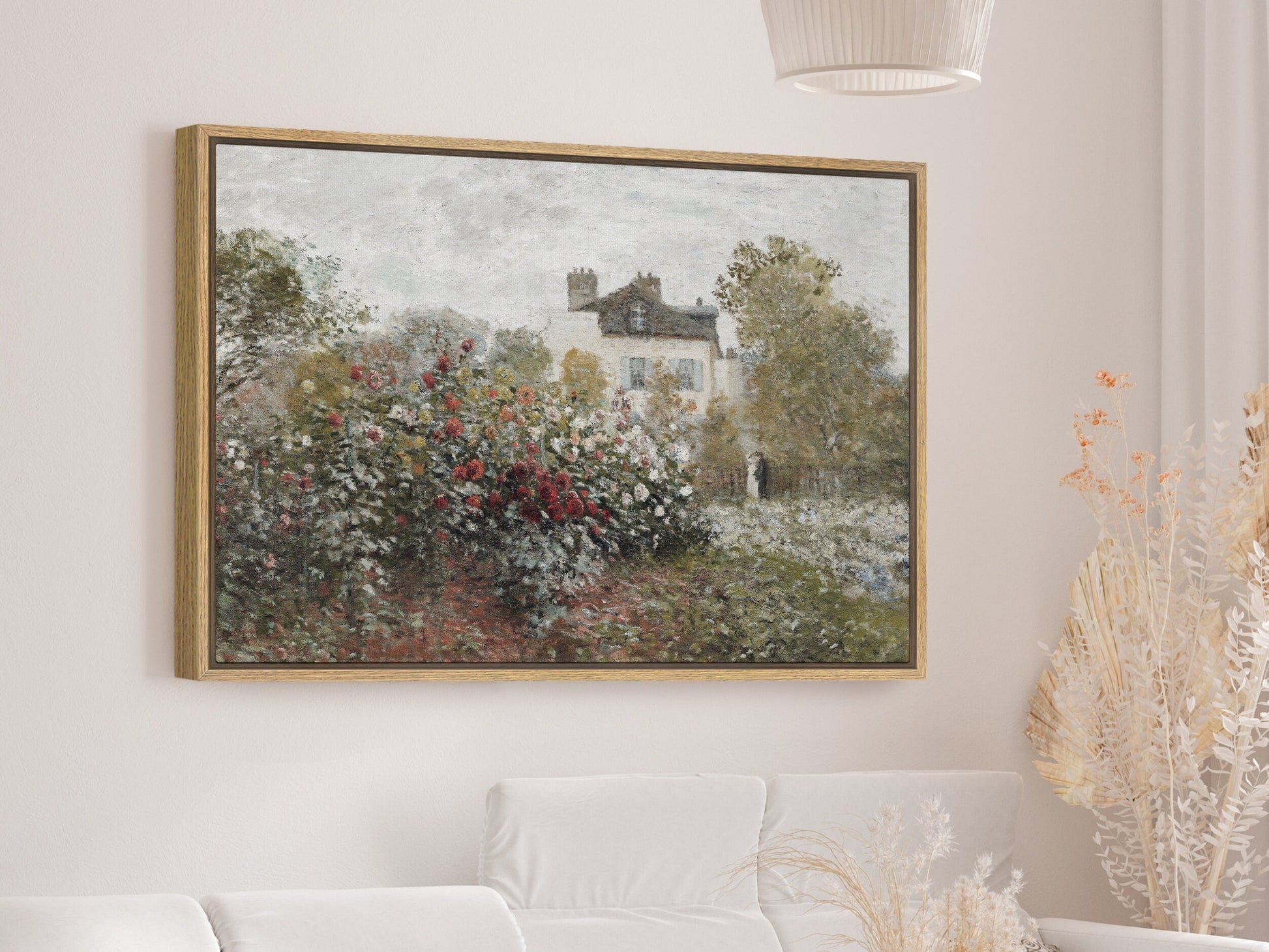 EasySuger Rose Garden Cottage Wall Art Print on Framed Canvas with hanging kit