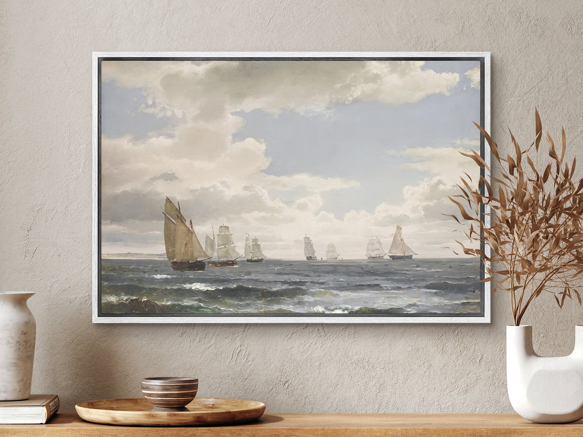 EasySuger Antique Seascape Wall Art, Vintage Ship Painting Gallery Art, Minimalist Art with hanging kit CF-45