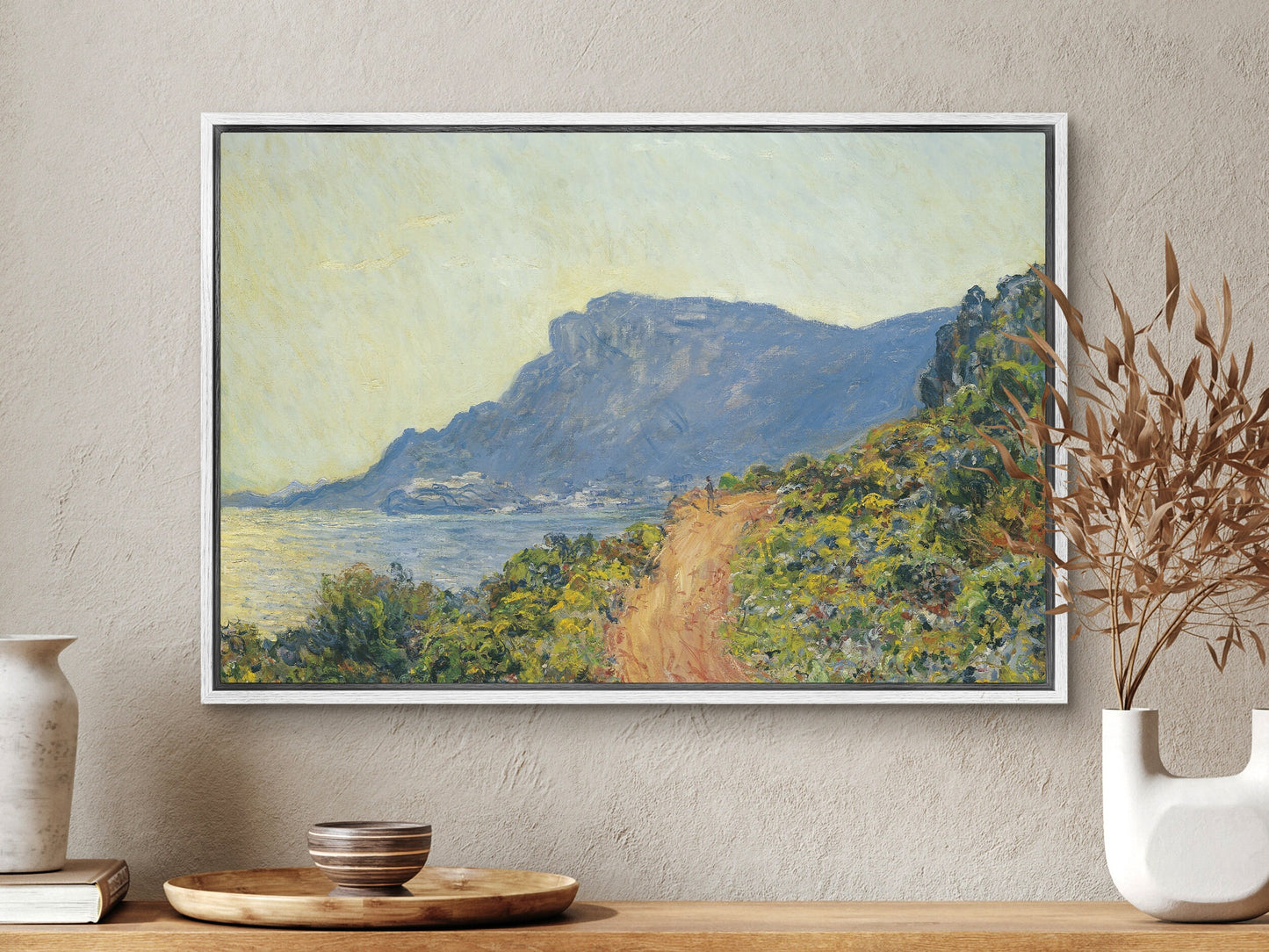 EasySuger Claude Monet Wall Art | La Corniche near Monaco 1884 | Framed Canvas Wall Art with hanging kit