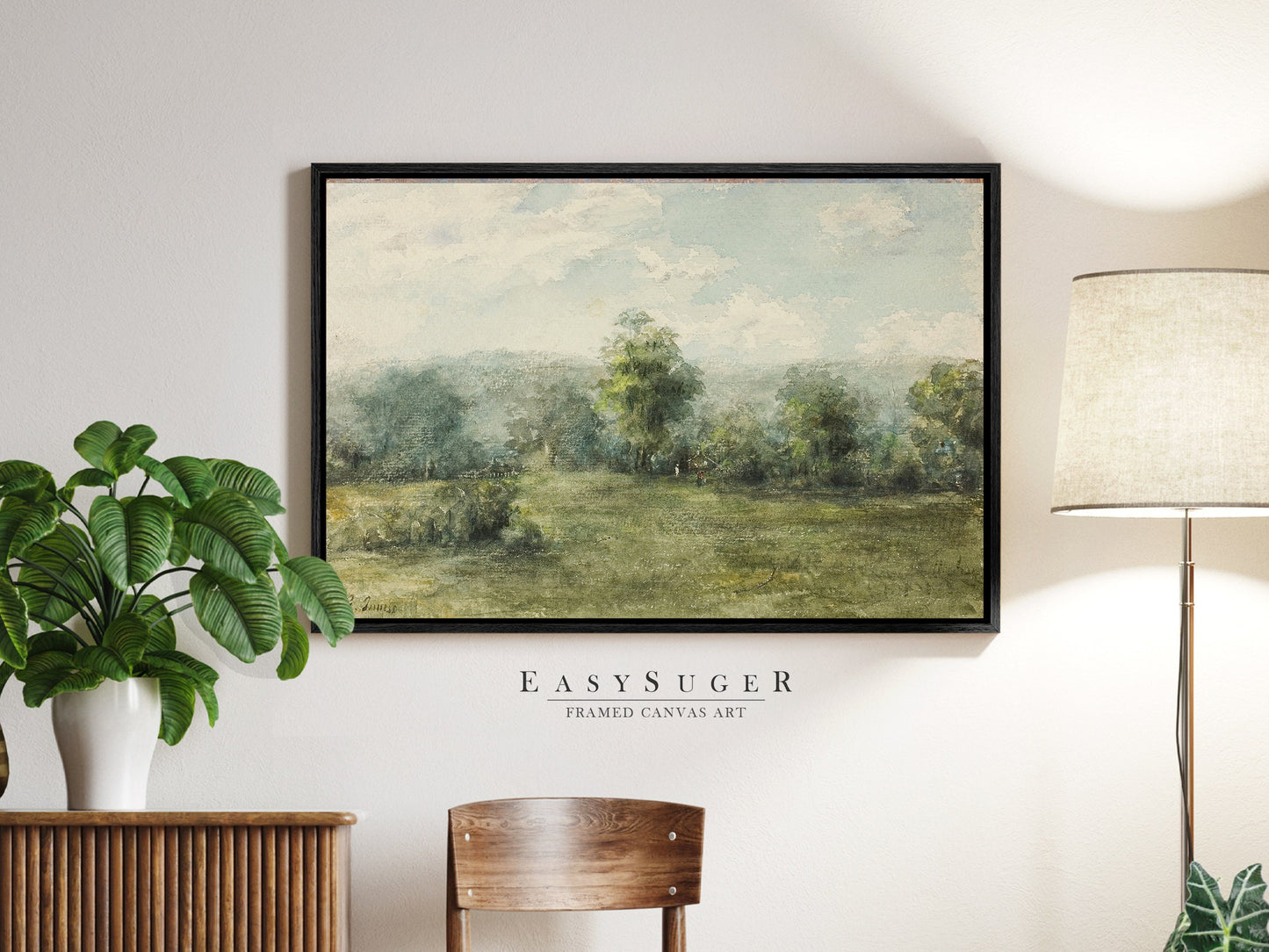 EasySuger Watercolor Landscape Wall Art, Nature Framed Large Gallery Art, Minimalist Art Ready to Hang | OP1