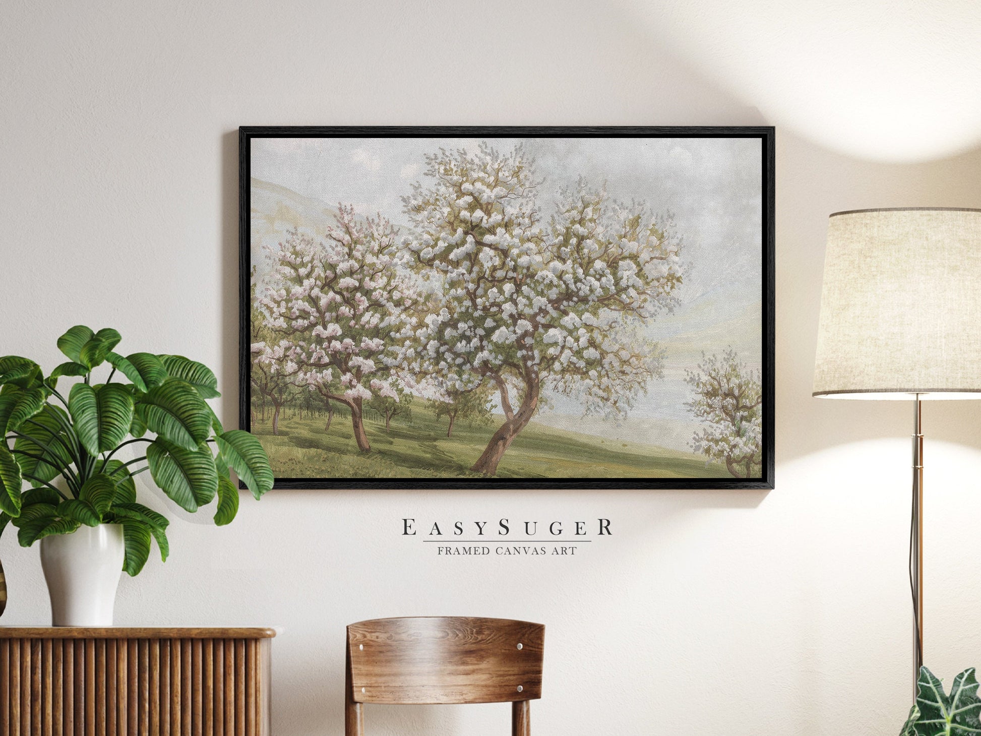 EasySuger Cherry Blossom Trees oil Painting Landscape Wall Art, Nature Framed Large canvas print Ready to Hang (with hanging kit)