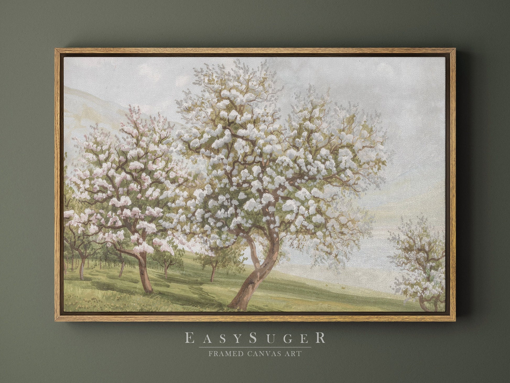 EasySuger Cherry Blossom Trees oil Painting Landscape Wall Art, Nature Framed Large canvas print Ready to Hang (with hanging kit)