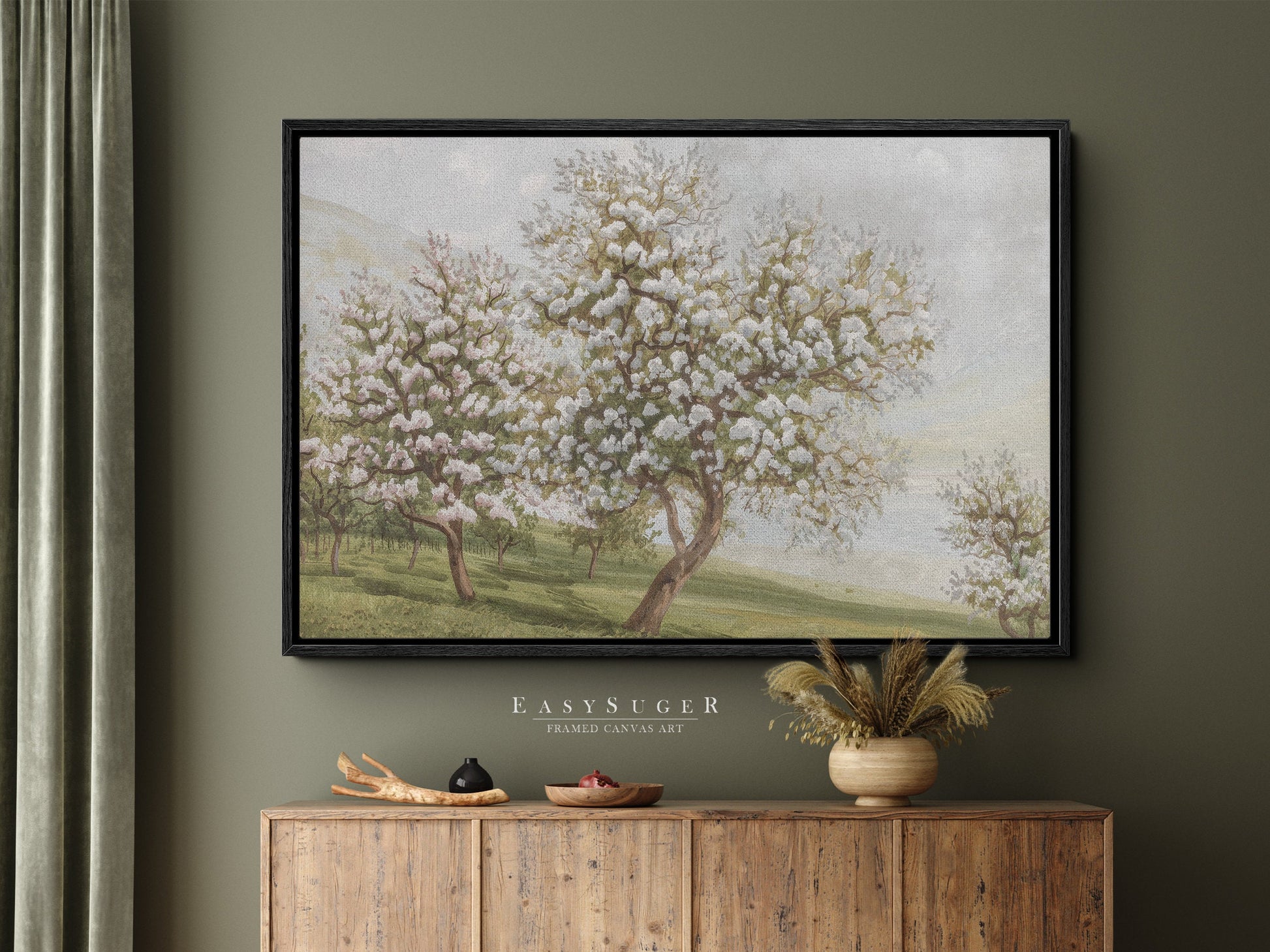 EasySuger Cherry Blossom Trees oil Painting Landscape Wall Art, Nature Framed Large canvas print Ready to Hang (with hanging kit)