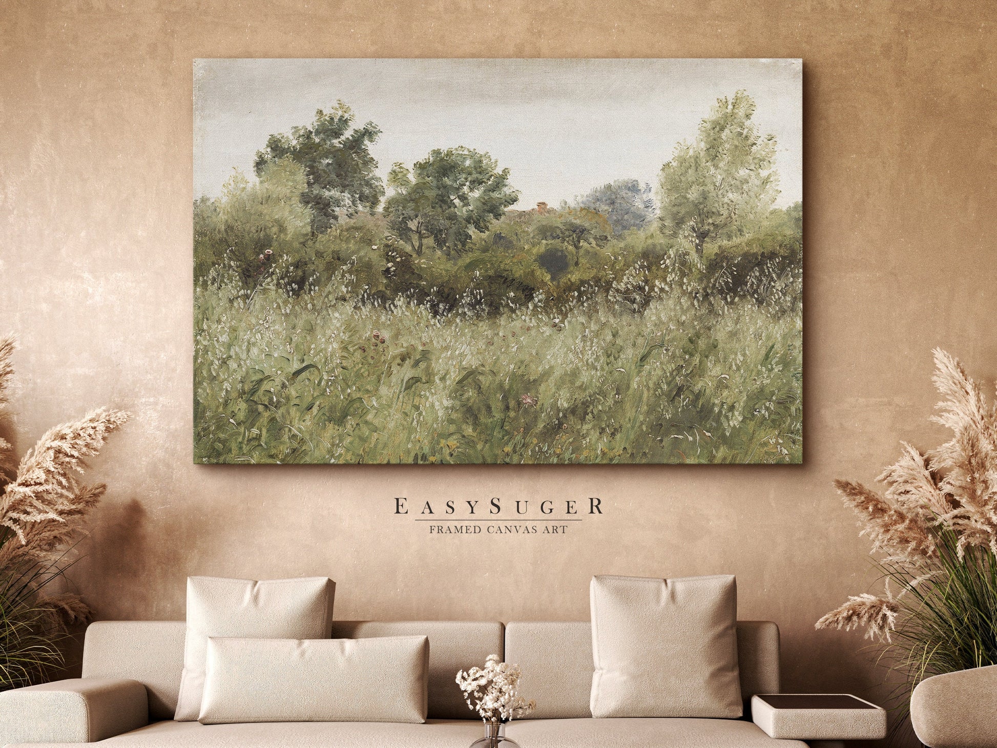 EasySuger Cottage Landscape Painting Print on Framed Canvas Wall Art with hanging kit | OF12