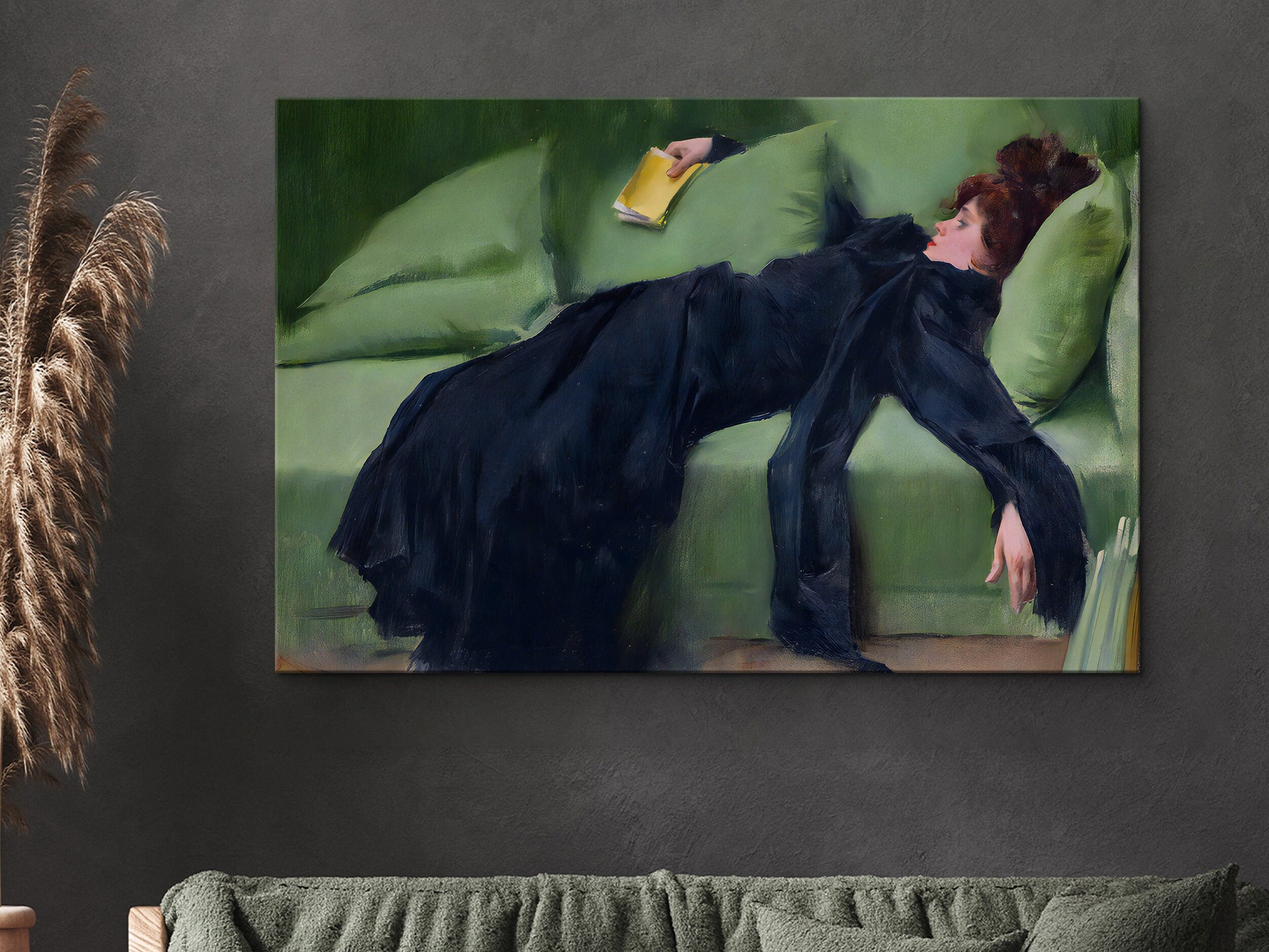 Decadent Girl by Ramon casas | Large Framed Canvas Print with hanging kit GG-56