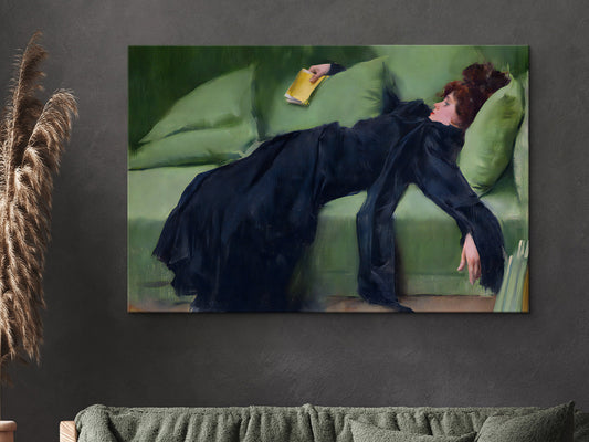 Decadent Girl by Ramon casas | Large Framed Canvas Print with hanging kit GG-56