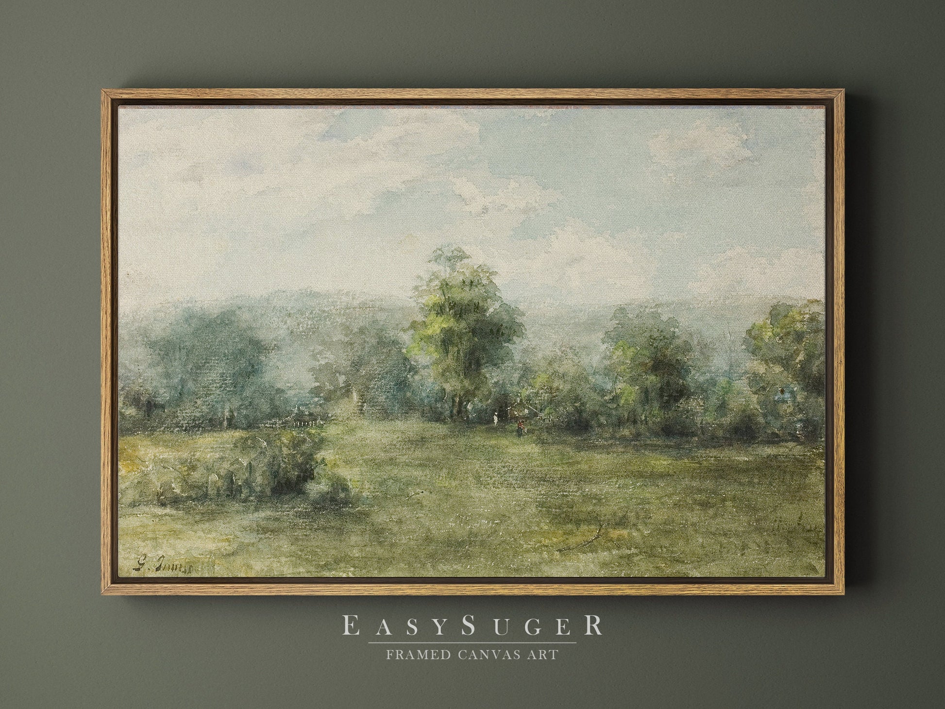 EasySuger Watercolor Landscape Wall Art, Nature Framed Large Gallery Art, Minimalist Art Ready to Hang | OP1