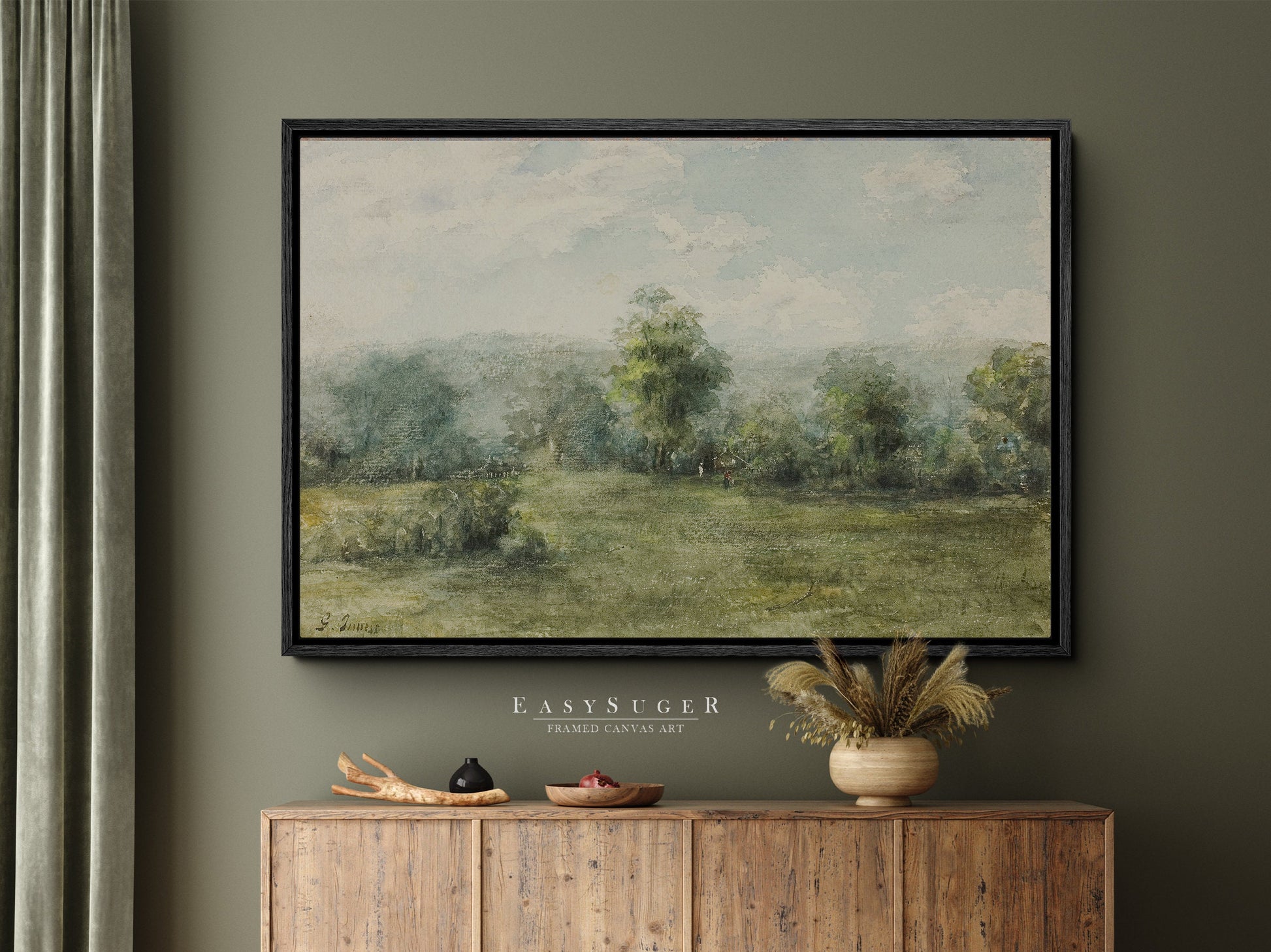 EasySuger Watercolor Landscape Wall Art, Nature Framed Large Gallery Art, Minimalist Art Ready to Hang | OP1