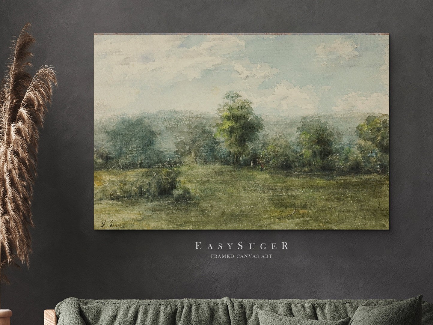 EasySuger Watercolor Landscape Wall Art, Nature Framed Large Gallery Art, Minimalist Art Ready to Hang | OP1