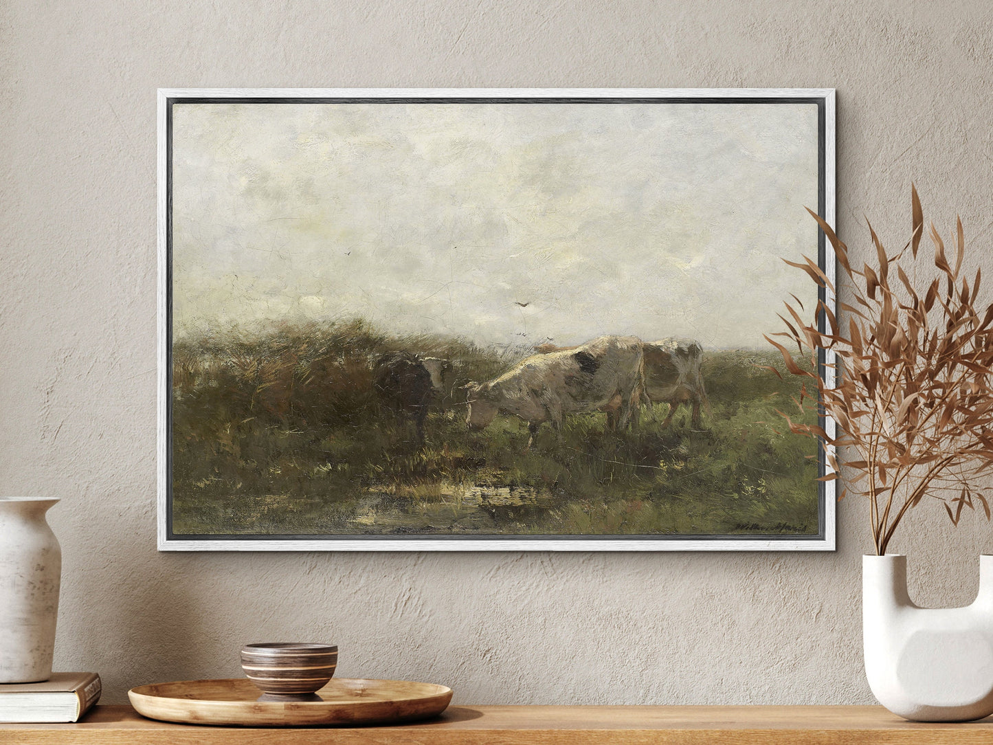 Cows grazing Framed Canvas Print | Large Framed Canvas Print with hanging kit