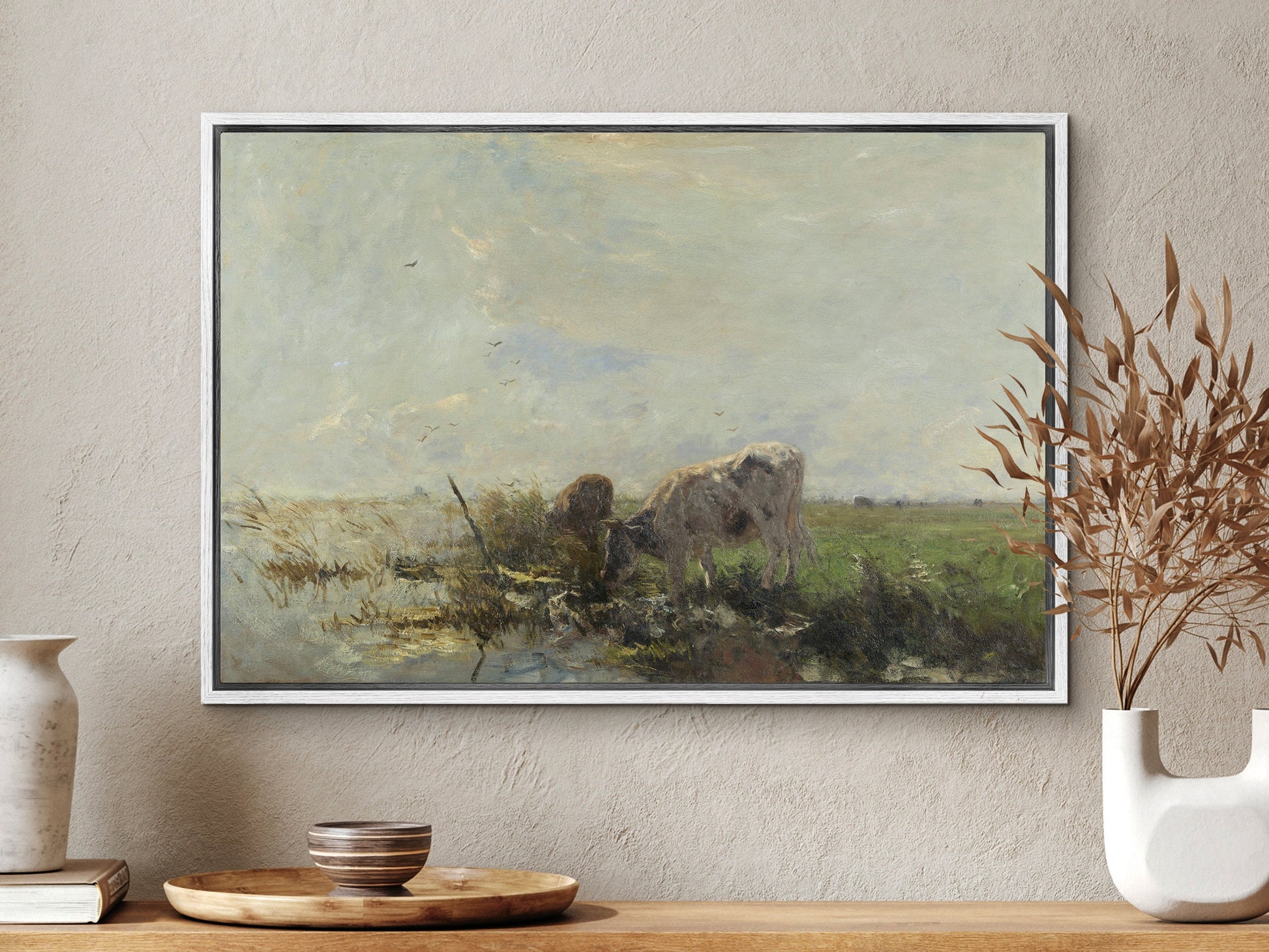 Cows grazing Framed Canvas Print | Large Framed Canvas Print with hanging kit