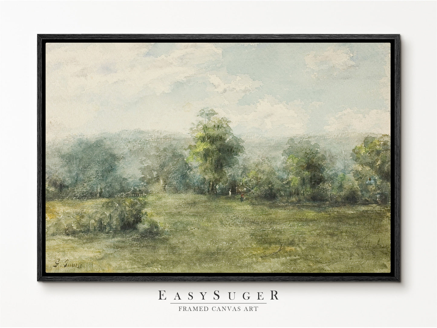 EasySuger Watercolor Landscape Wall Art, Nature Framed Large Gallery Art, Minimalist Art Ready to Hang | OP1