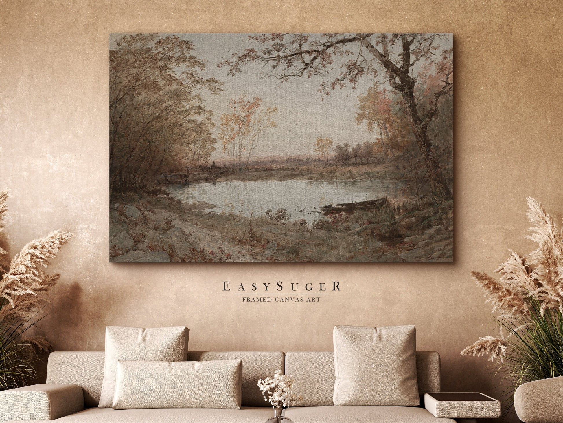 EasySuger Oil Painting Landscape Wall Art, Nature Framed Large Gallery Art, Minimalist Art Ready to Hang (with hanging kit) VT-55