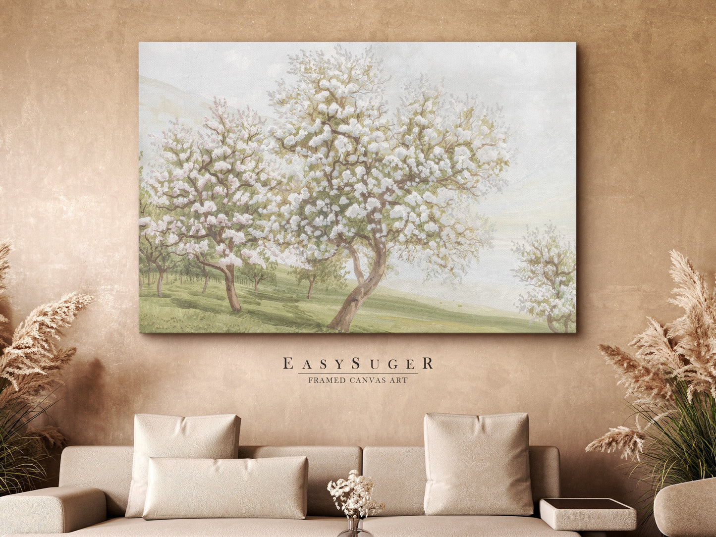 EasySuger Cherry Blossom Trees oil Painting Landscape Wall Art, Nature Framed Large canvas print Ready to Hang (with hanging kit)