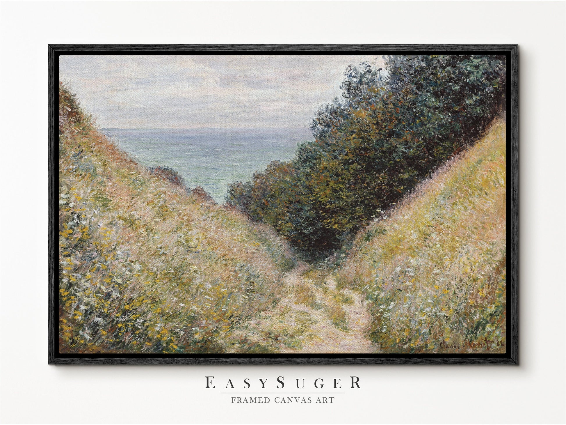 EasySuger Claude Monet Wall Art | Road at La Cavée Pourville 1882 | Framed Canvas Wall Art with hanging kit