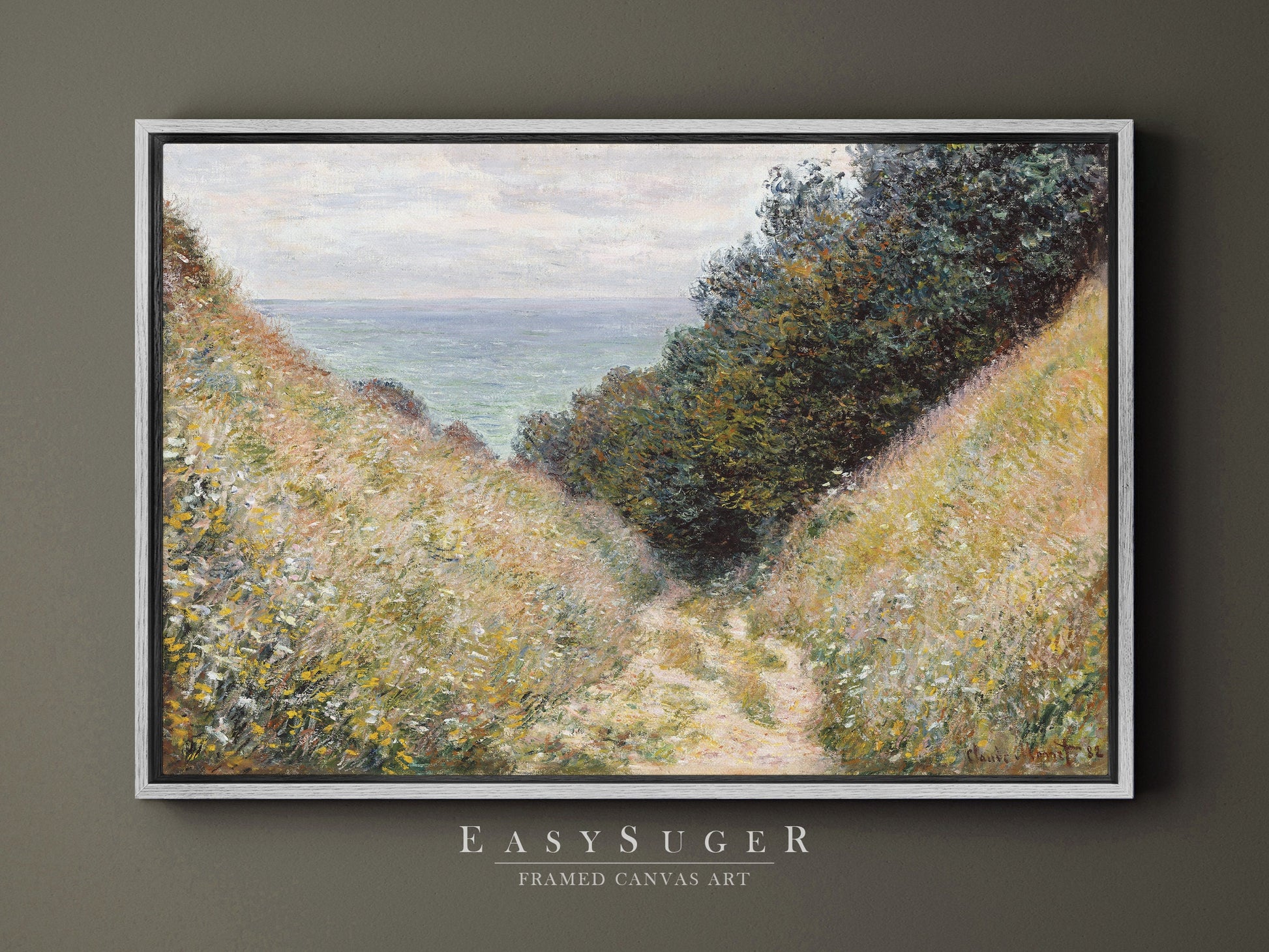 EasySuger Claude Monet Wall Art | Road at La Cavée Pourville 1882 | Framed Canvas Wall Art with hanging kit