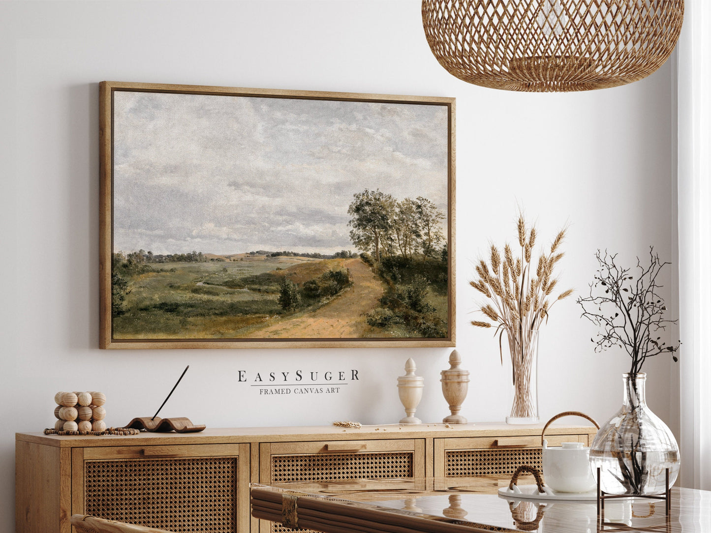 EasySuger Vintage Landscape Wall Art Print, Nature Framed Large Gallery Art, Minimalist Art Ready to Hang (with hanging kit)