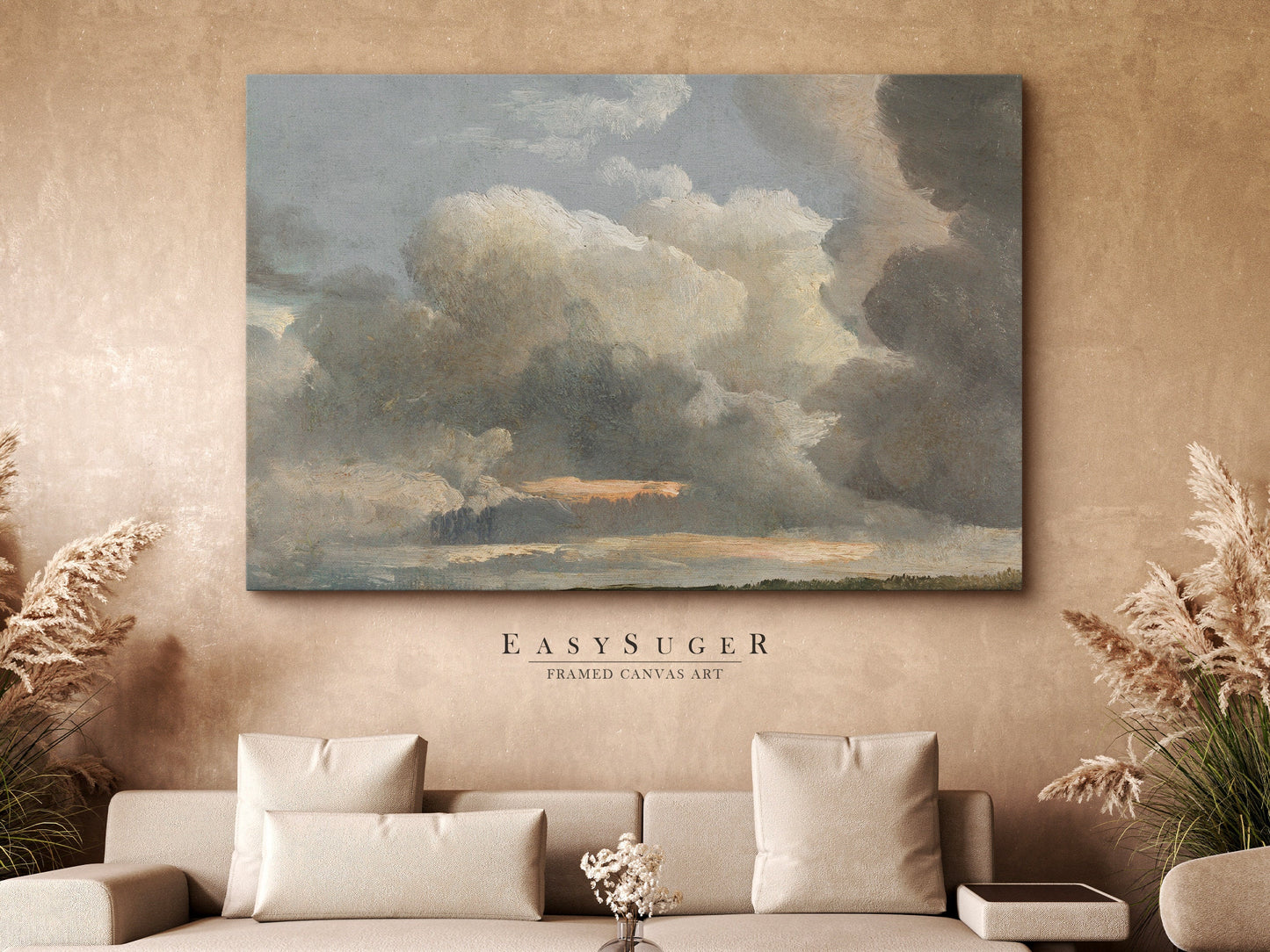 EasySuger Cloud Study Canvas Print, Oil Painting Nature Framed Large Gallery Art, Minimalist Art with hanging kit | CL94