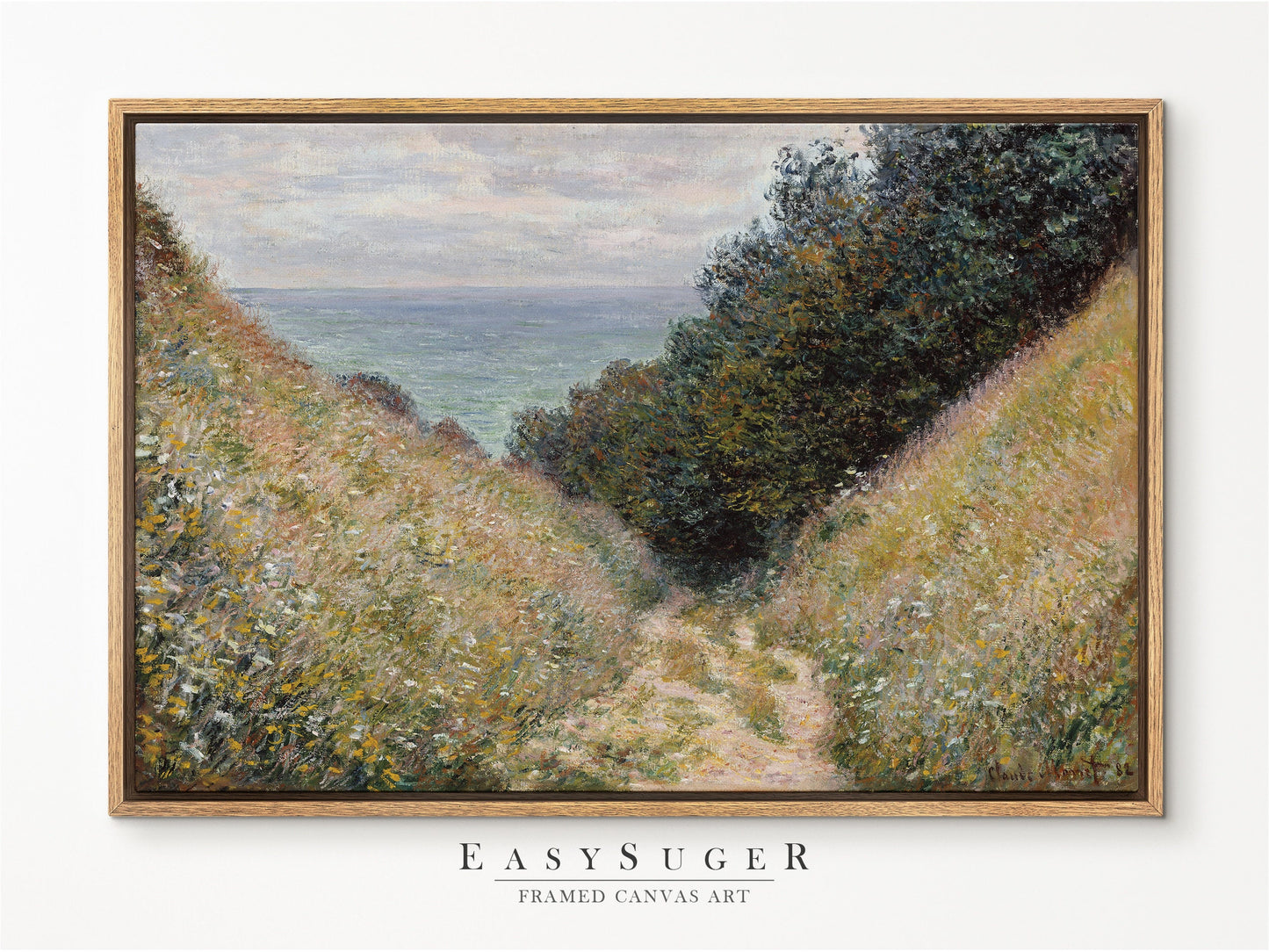 EasySuger Claude Monet Wall Art | Road at La Cavée Pourville 1882 | Framed Canvas Wall Art with hanging kit