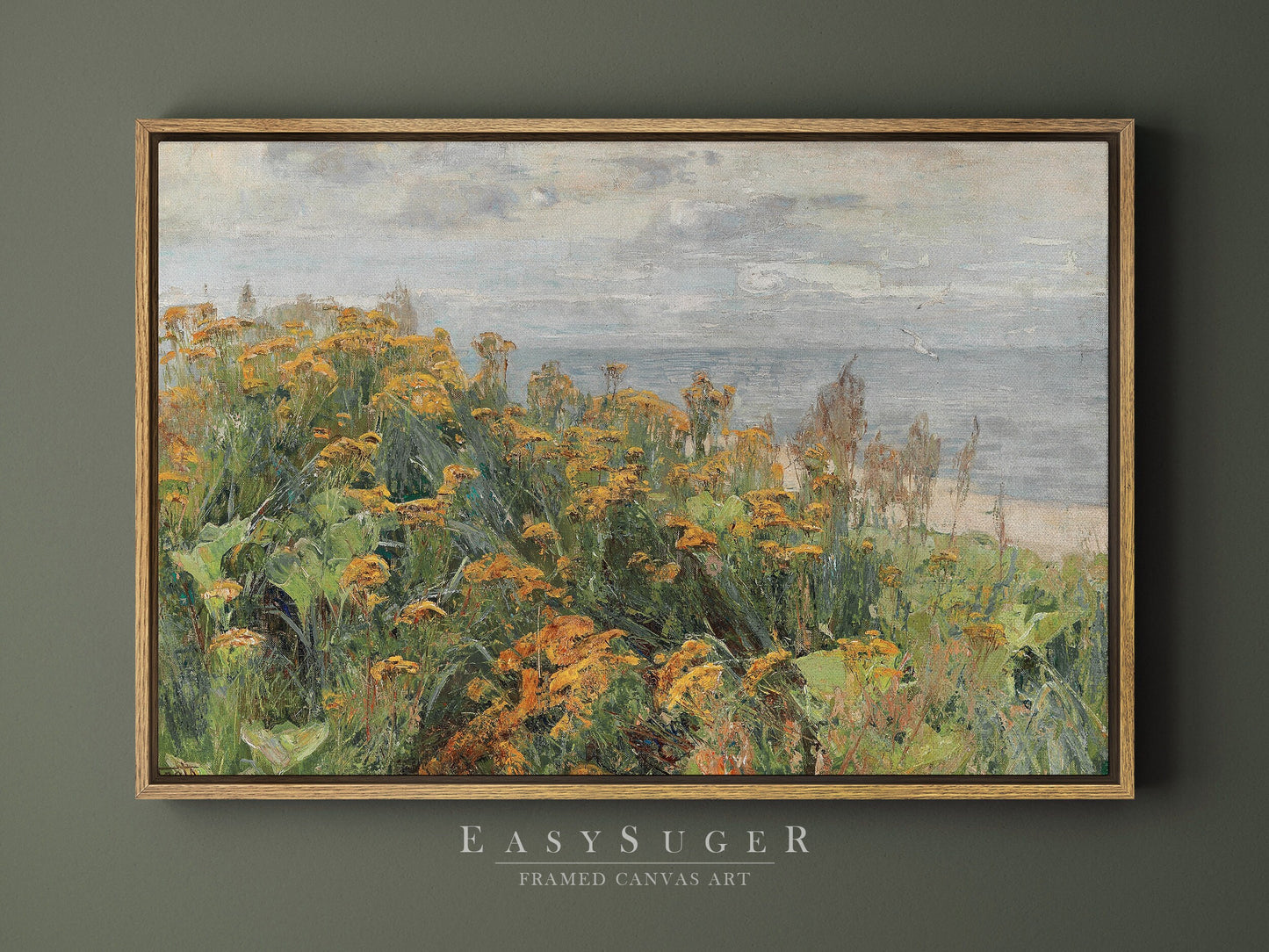 EasySuger Wildflower Field Landscape Oil Painting Framed Canvas Print | with hanging kit FF23