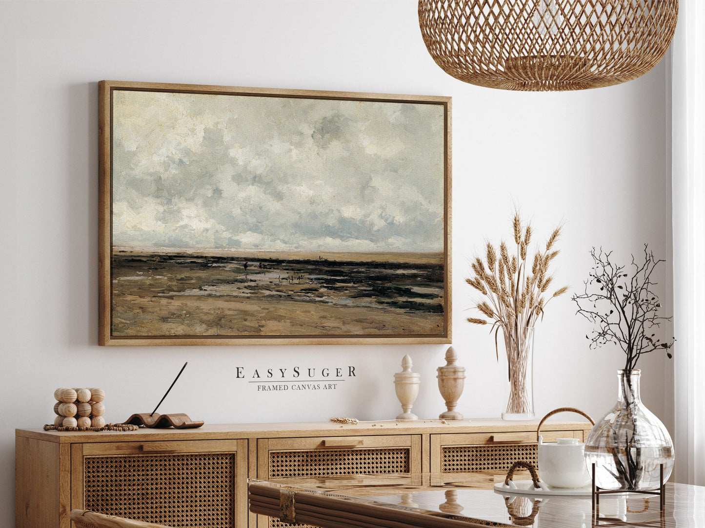 EasySuger Vintage Seascape Wall Art, Vintage Ship Painting Gallery Art, Minimalist Art Ready to Hang (with hanging kit)