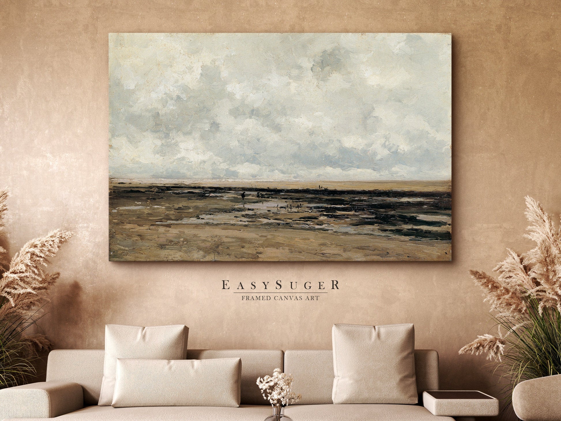 EasySuger Vintage Seascape Wall Art, Vintage Ship Painting Gallery Art, Minimalist Art Ready to Hang (with hanging kit)