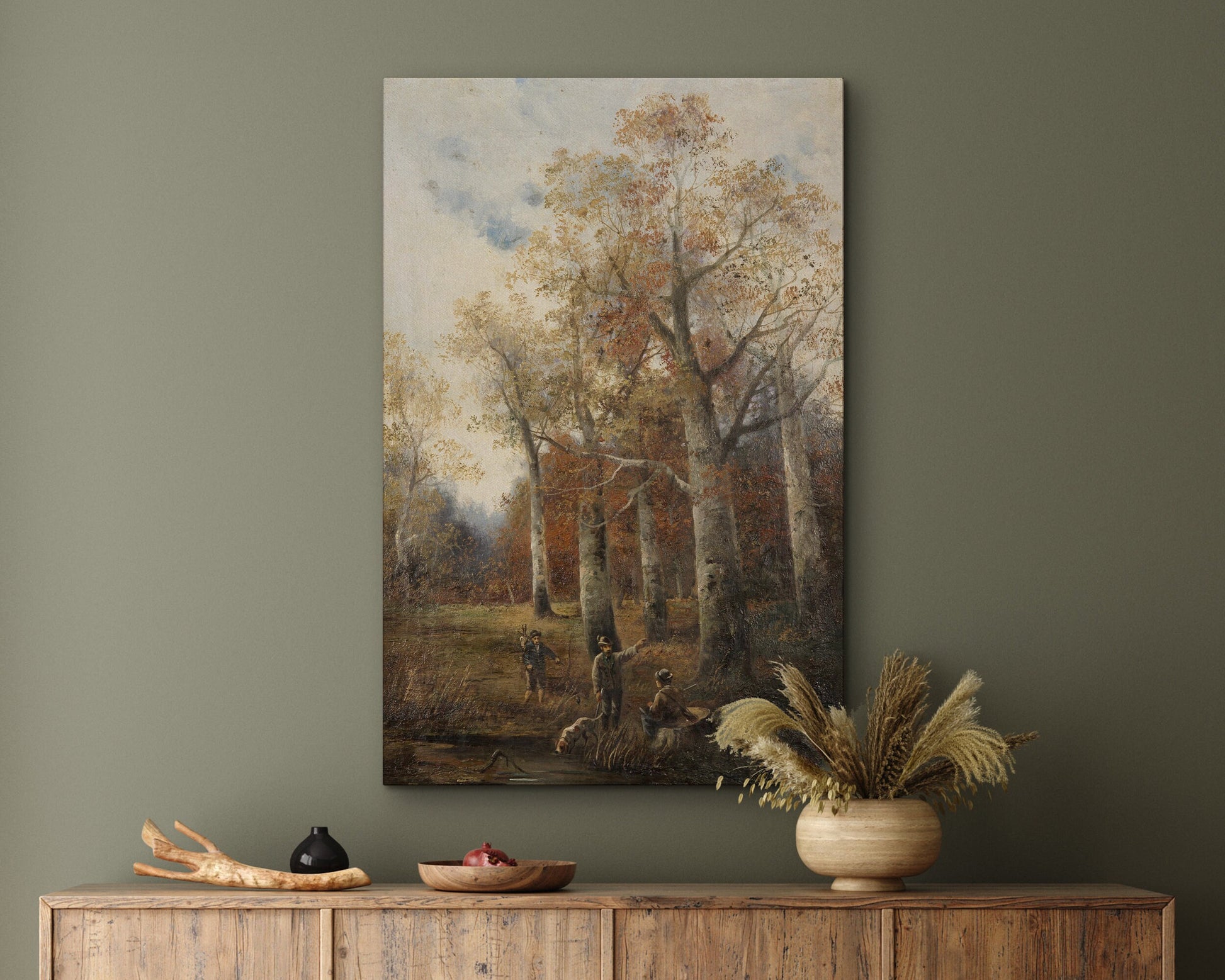 EasySuger Autumn Landscape with Hunters Landscape Wall Art, Nature Framed Large Gallery Art, Minimalist Art Ready to Hang |AU2