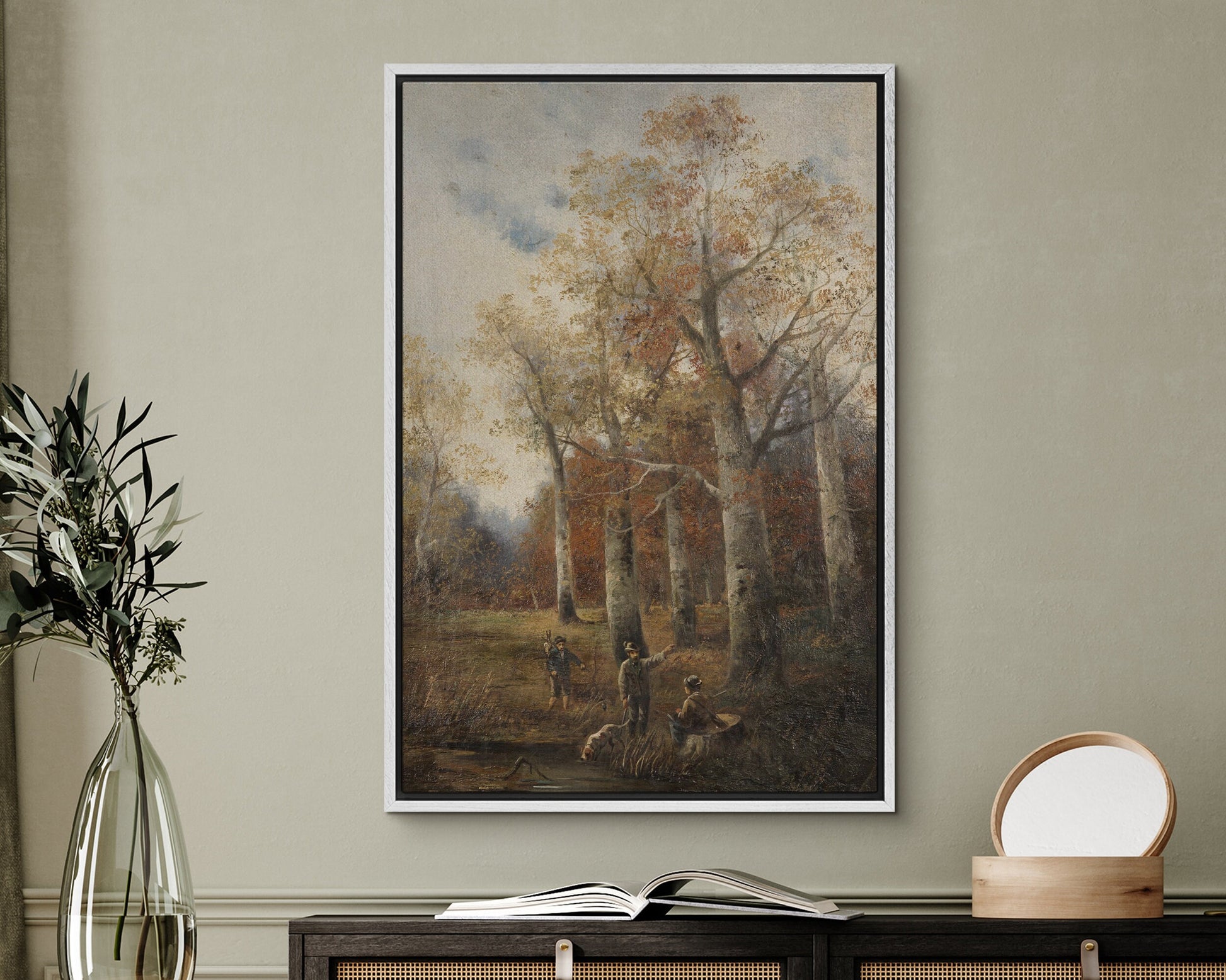 EasySuger Autumn Landscape with Hunters Landscape Wall Art, Nature Framed Large Gallery Art, Minimalist Art Ready to Hang |AU2