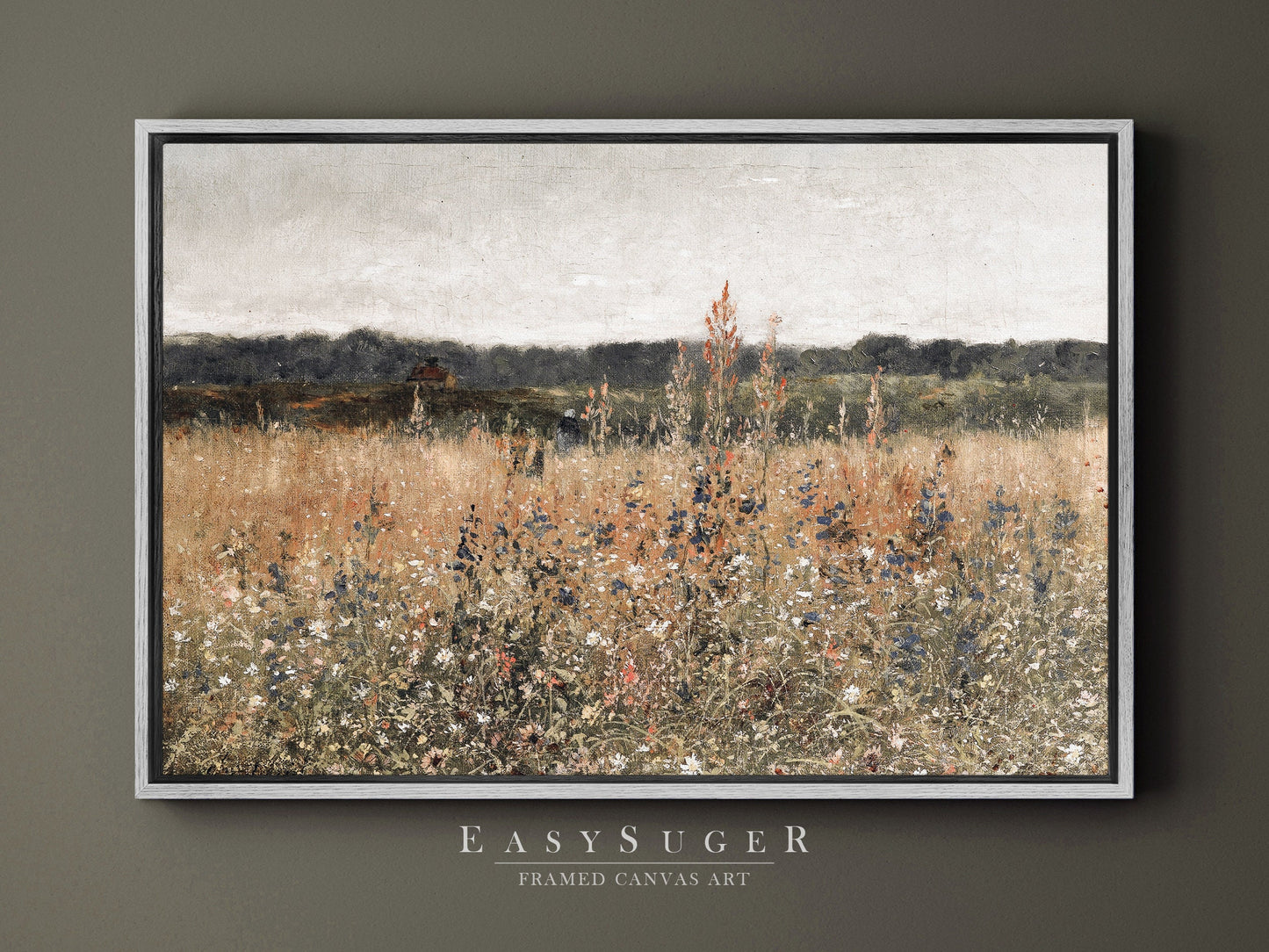 EasySuger Wildflower Field Landscape Oil Painting Framed Canvas Print | with hanging kit | VT50