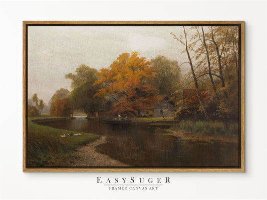 EasySuger Autumn by the River Framed Canvas Art, Nature Framed Large Gallery Art, Minimalist Art Ready to Hang (with hanging kit) VT-38