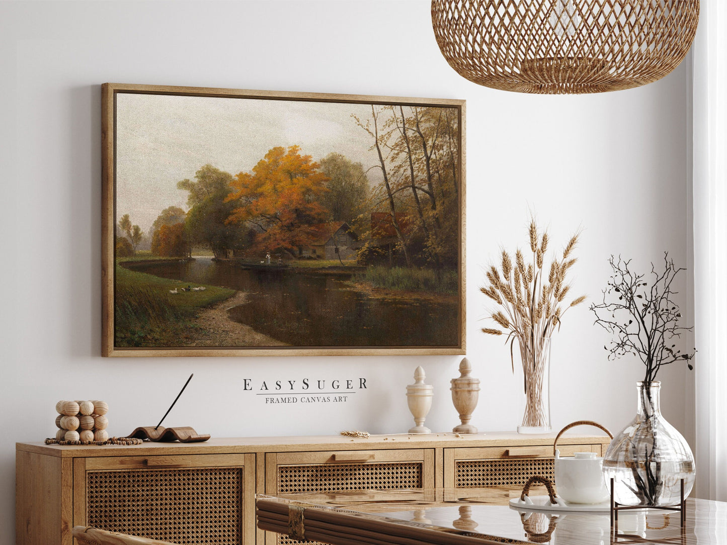 EasySuger Autumn by the River Framed Canvas Art, Nature Framed Large Gallery Art, Minimalist Art Ready to Hang (with hanging kit) VT-38