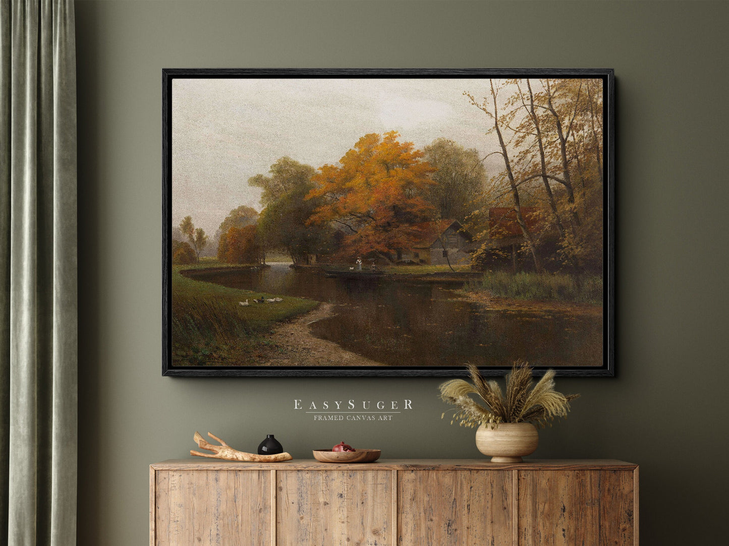 EasySuger Autumn by the River Framed Canvas Art, Nature Framed Large Gallery Art, Minimalist Art Ready to Hang (with hanging kit) VT-38