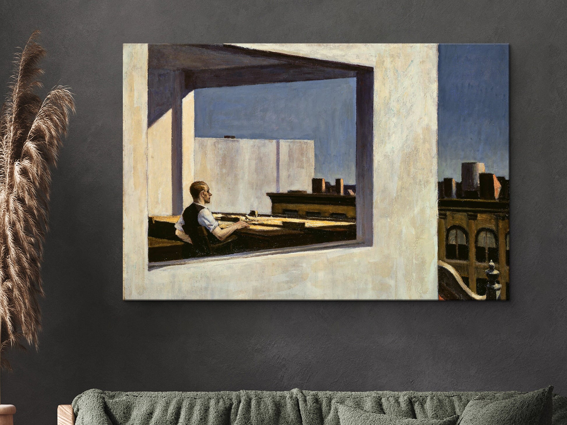 Edward Hopper Office in a Small City | Large Framed Canvas Print with hanging kit