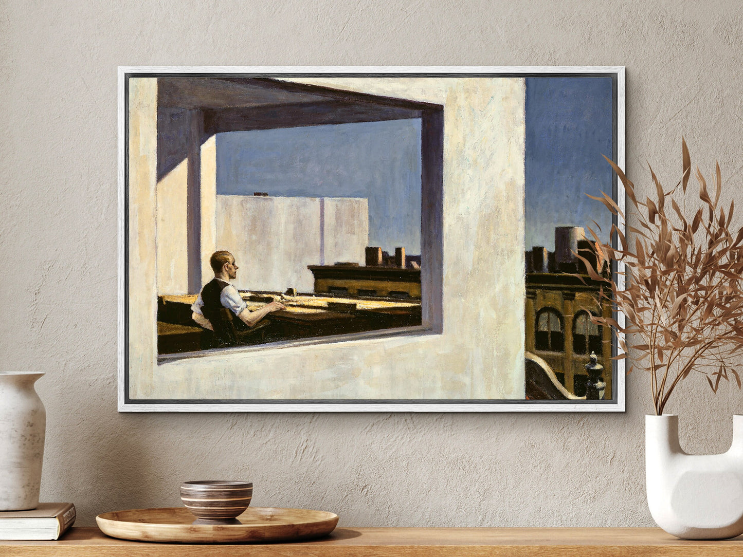 Edward Hopper Office in a Small City | Large Framed Canvas Print with hanging kit