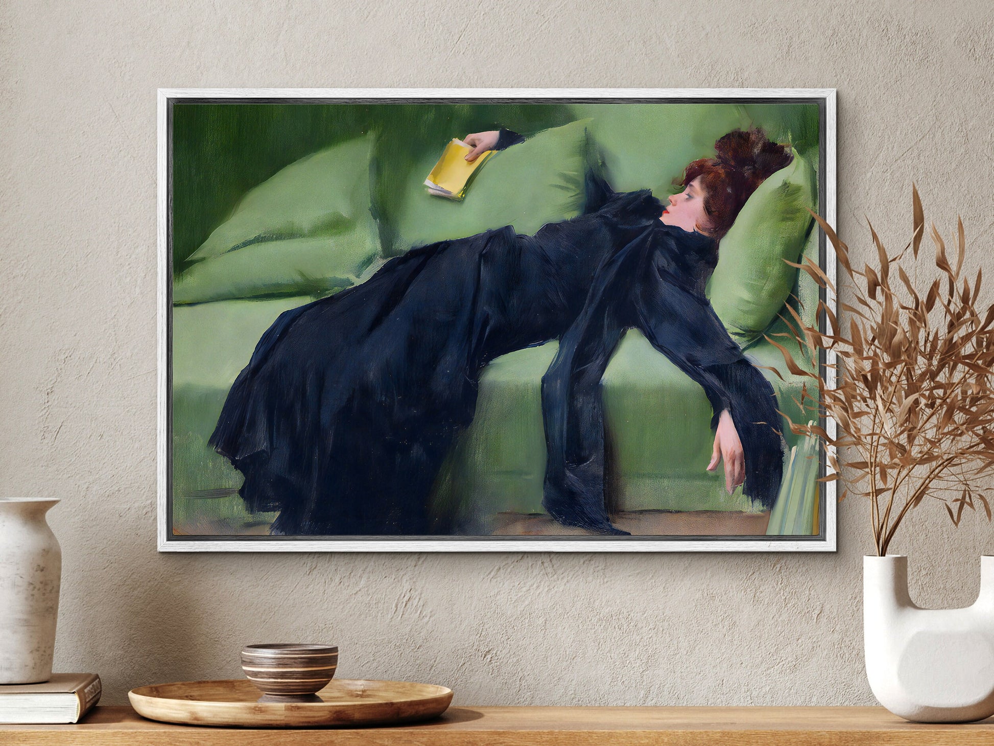 Decadent Girl by Ramon casas | Large Framed Canvas Print with hanging kit GG-56