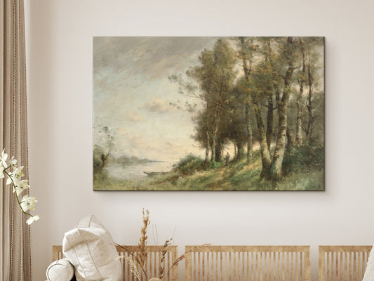 SouthandArt Vintage Landscape Framed Print, Riverside Trees Framed Large Gallery Art, Minimalist Art Ready to Hang | VG2