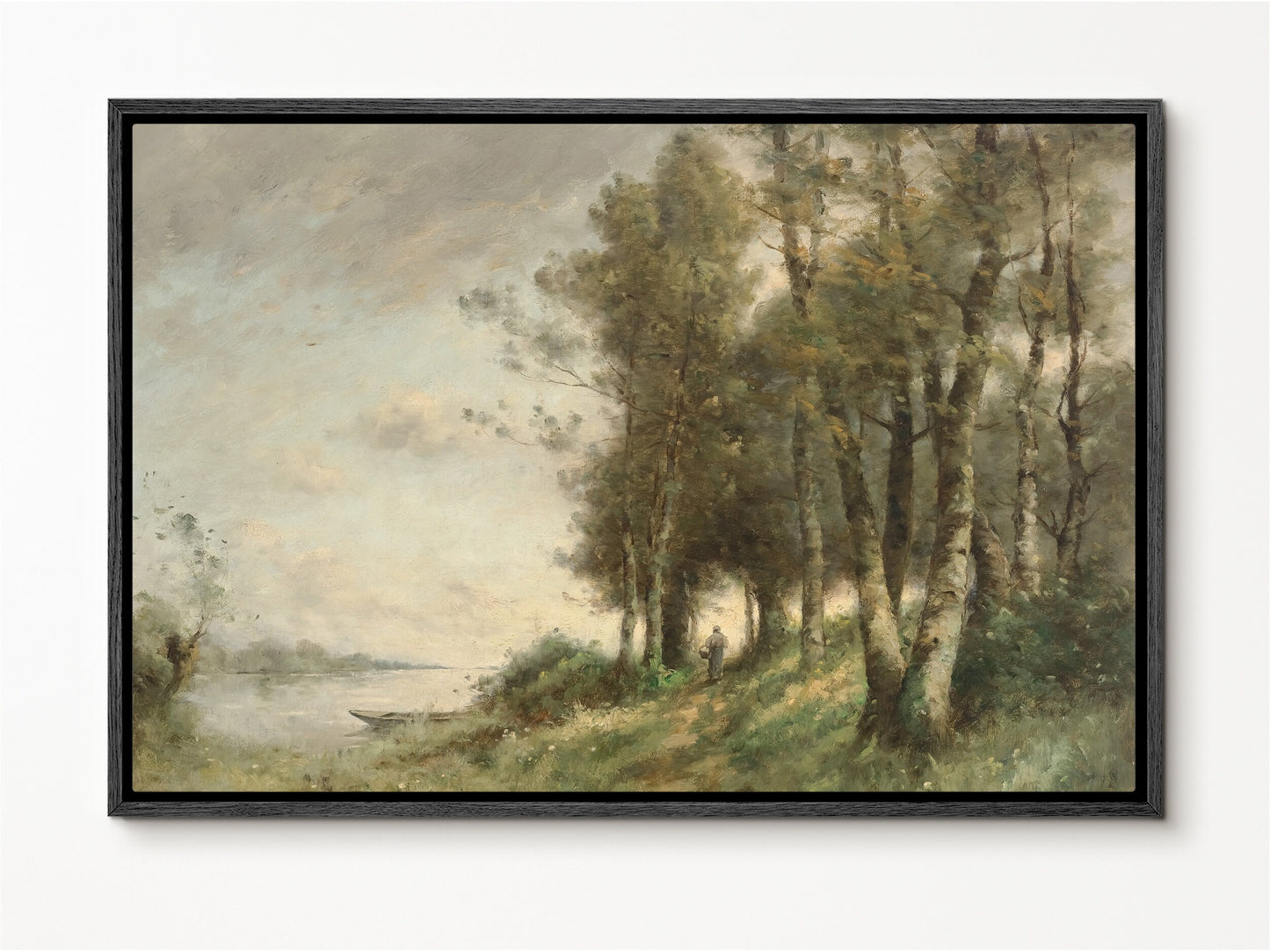 SouthandArt Vintage Landscape Framed Print, Riverside Trees Framed Large Gallery Art, Minimalist Art Ready to Hang | VG2