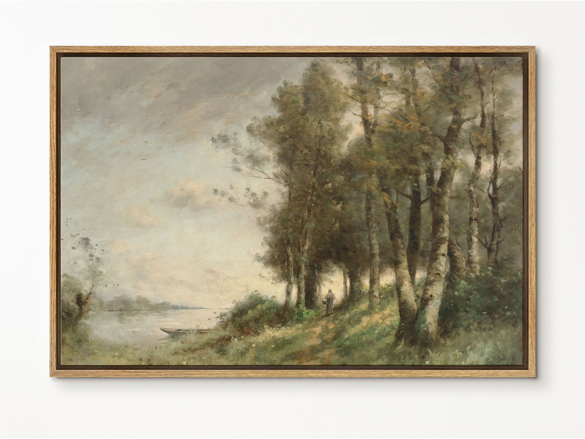 SouthandArt Vintage Landscape Framed Print, Riverside Trees Framed Large Gallery Art, Minimalist Art Ready to Hang | VG2