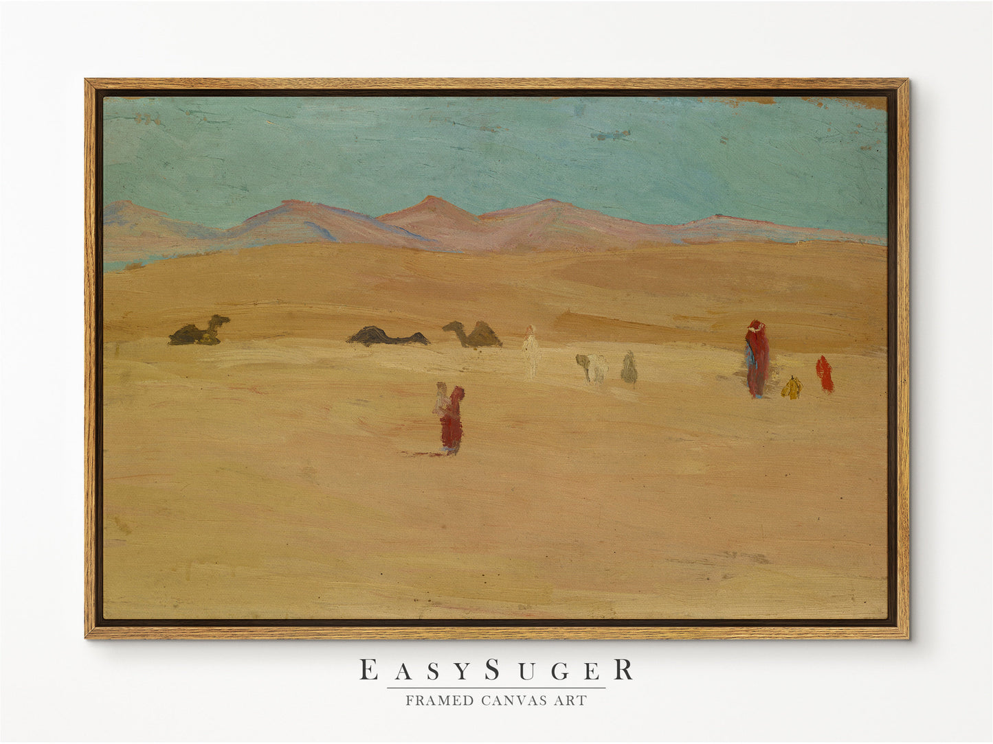 EasySuger Oil Painting Desert with Camel Wall Art, Nature Framed Large Gallery Art, Minimalist Art Ready to Hang (with hanging kit)