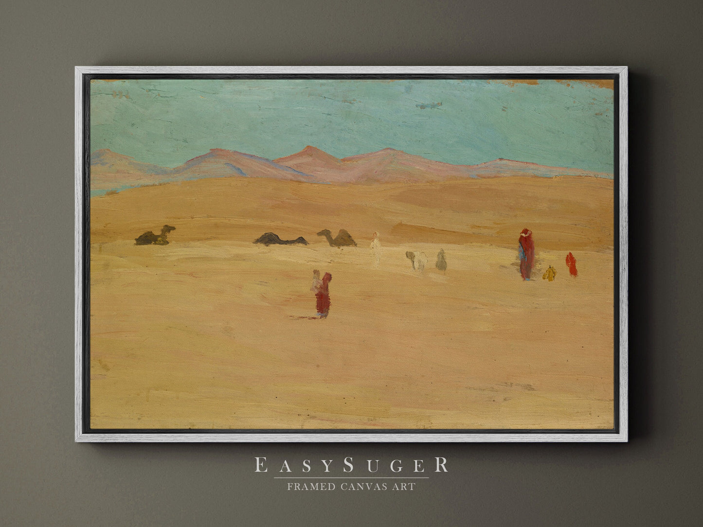 EasySuger Oil Painting Desert with Camel Wall Art, Nature Framed Large Gallery Art, Minimalist Art Ready to Hang (with hanging kit)