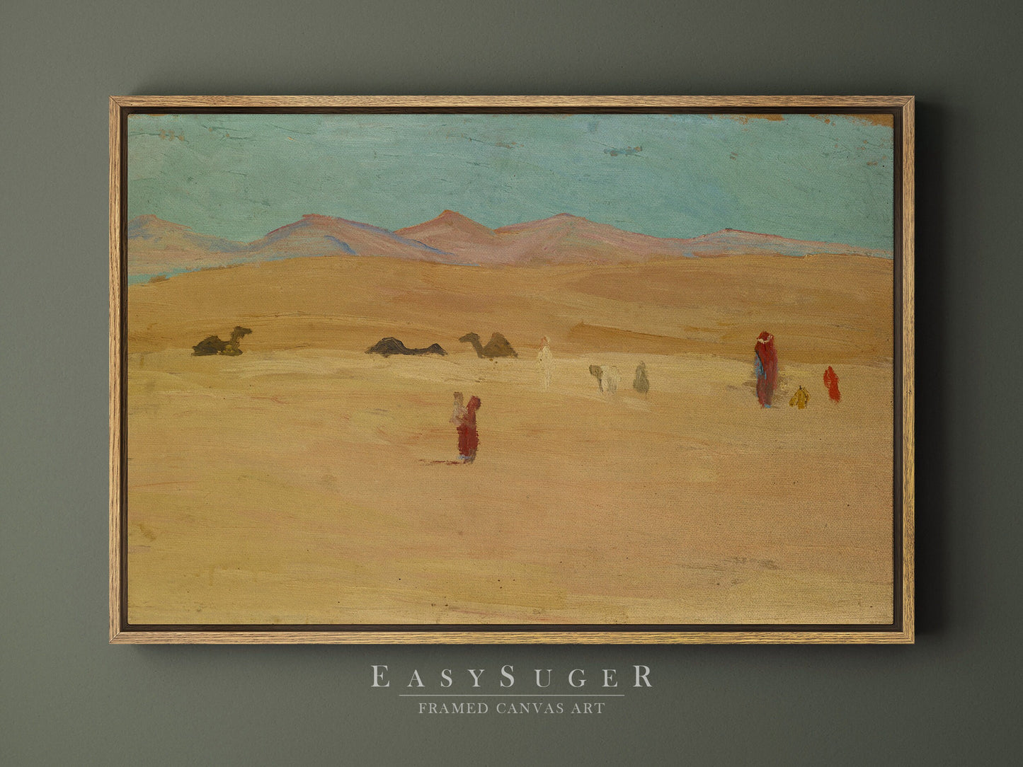 EasySuger Oil Painting Desert with Camel Wall Art, Nature Framed Large Gallery Art, Minimalist Art Ready to Hang (with hanging kit)