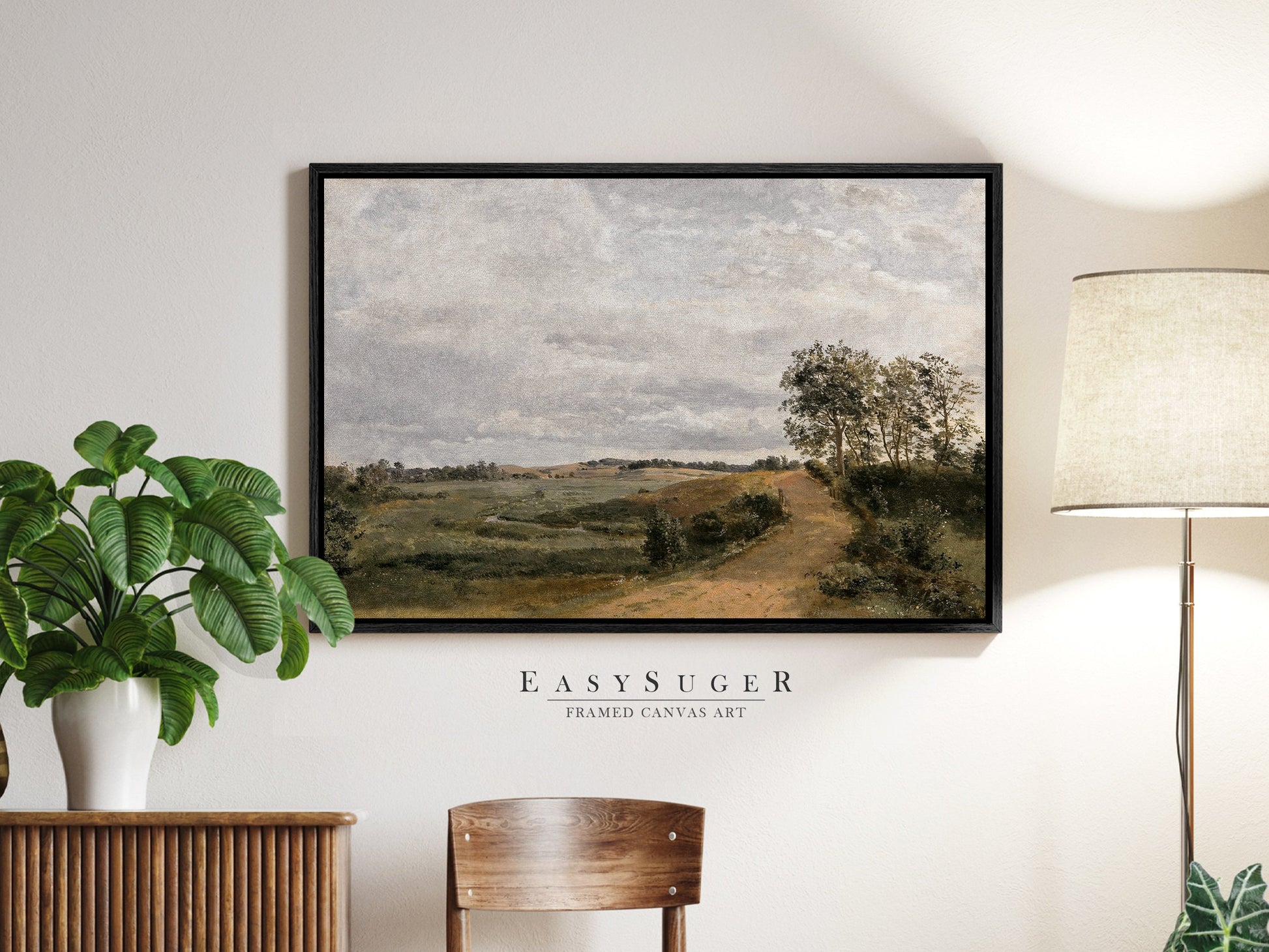 EasySuger Vintage Landscape Wall Art Print, Nature Framed Large Gallery Art, Minimalist Art Ready to Hang (with hanging kit)